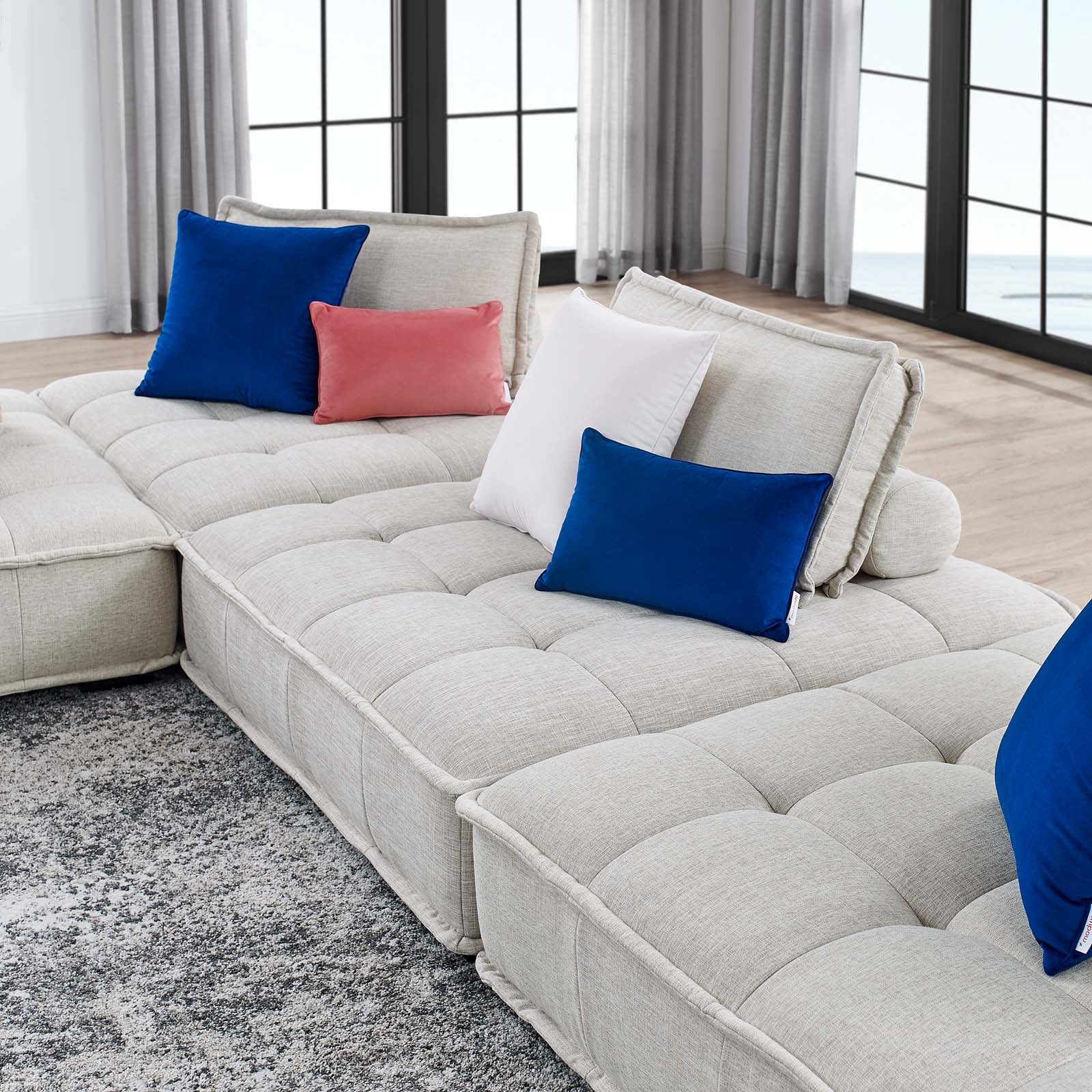 Modway Sectional Sofas - Saunter-Tufted-Fabric-Fabric-4-Piece-Sectional-Sofa-Beige