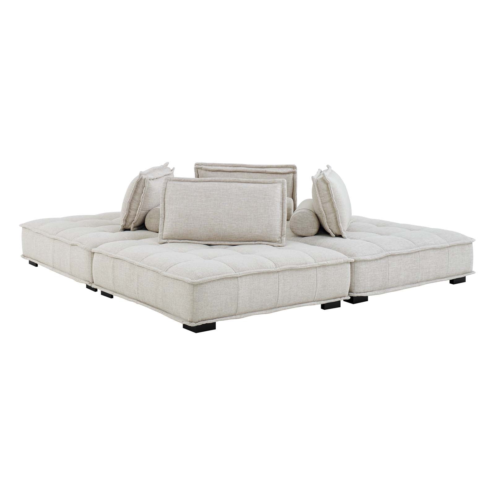 Modway Sectional Sofas - Saunter-Tufted-Fabric-Fabric-4-Piece-Sectional-Sofa-Beige
