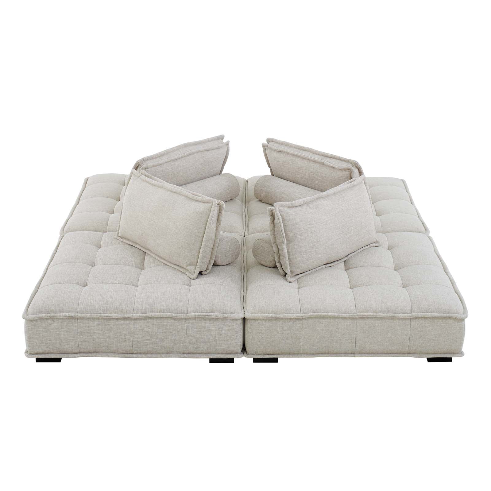 Modway Sectional Sofas - Saunter-Tufted-Fabric-Fabric-4-Piece-Sectional-Sofa-Beige