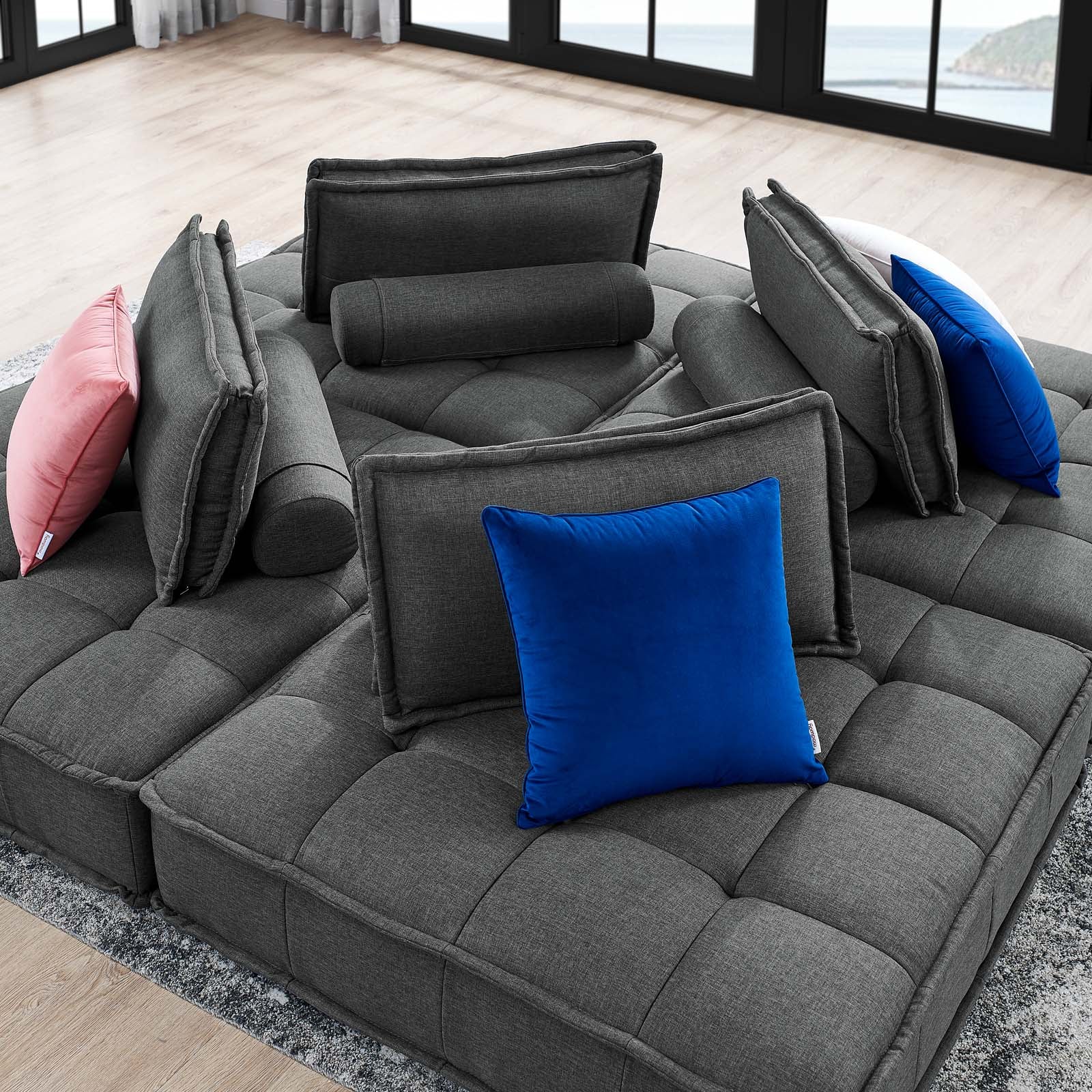Modway Sectional Sofas - Saunter Tufted Fabric Fabric 4-Piece Sectional Sofa Gray