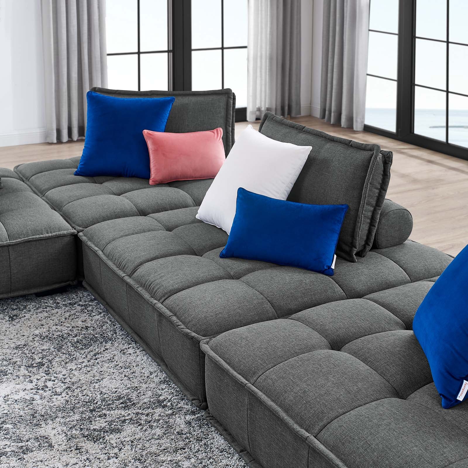 Modway Sectional Sofas - Saunter Tufted Fabric Fabric 4-Piece Sectional Sofa Gray
