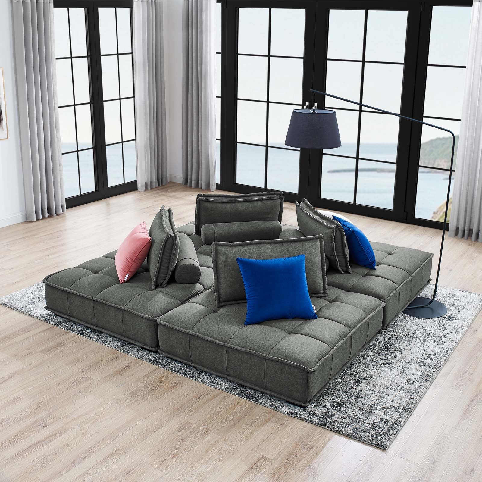 Modway Sectional Sofas - Saunter Tufted Fabric Fabric 4-Piece Sectional Sofa Gray