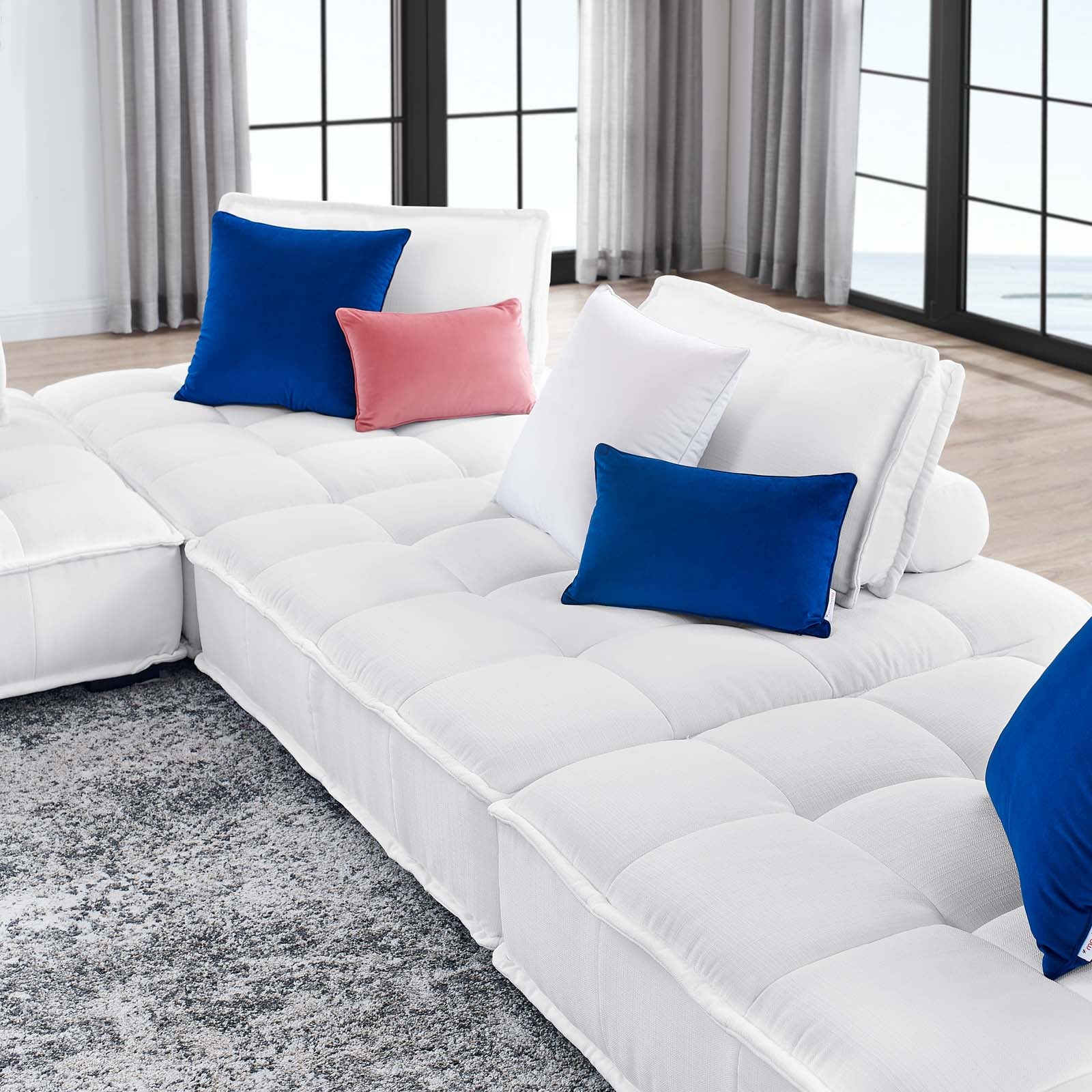 Modway Sectional Sofas - Saunter Tufted Fabric Fabric 4-Piece Sectional Sofa White