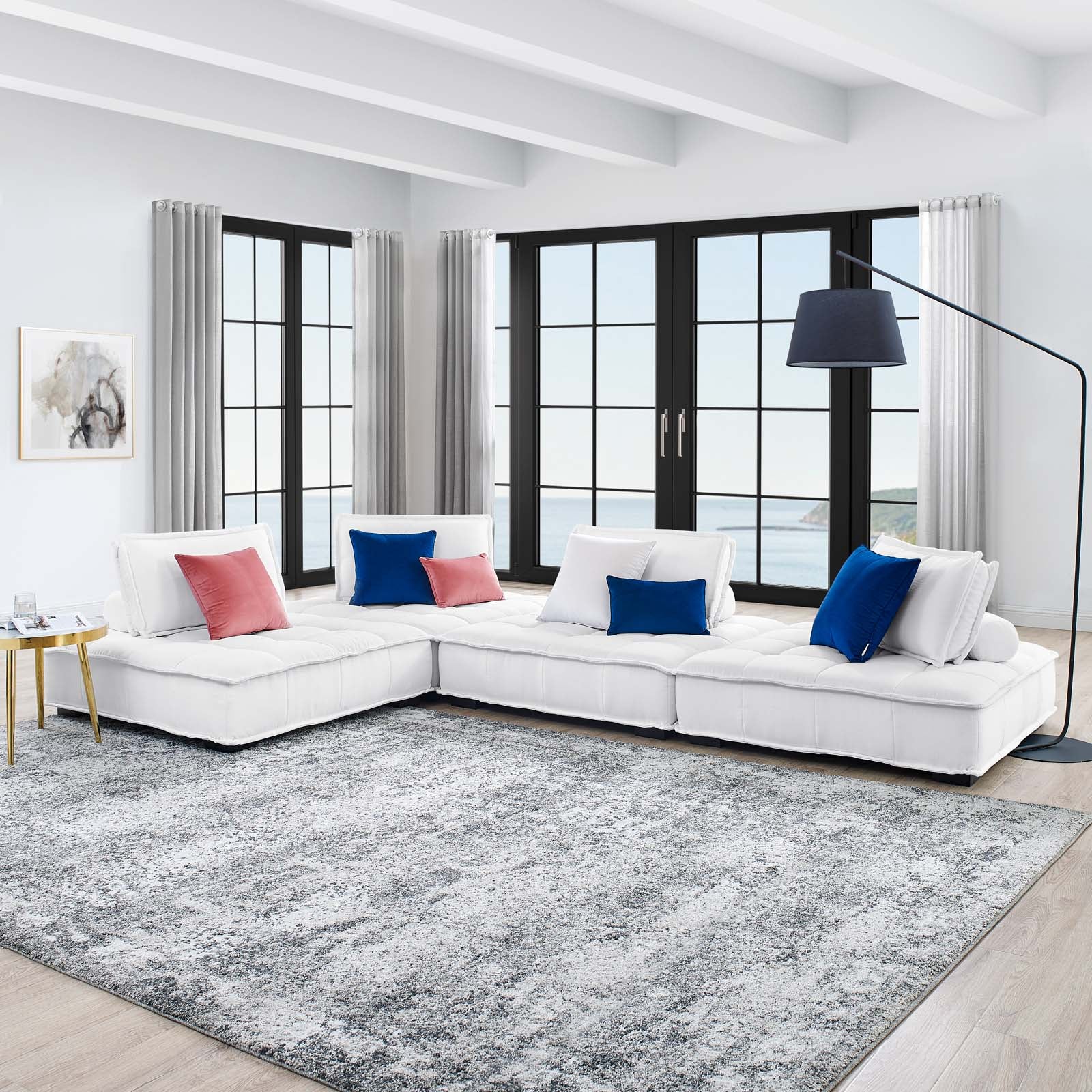 Modway Sectional Sofas - Saunter Tufted Fabric Fabric 4-Piece Sectional Sofa White