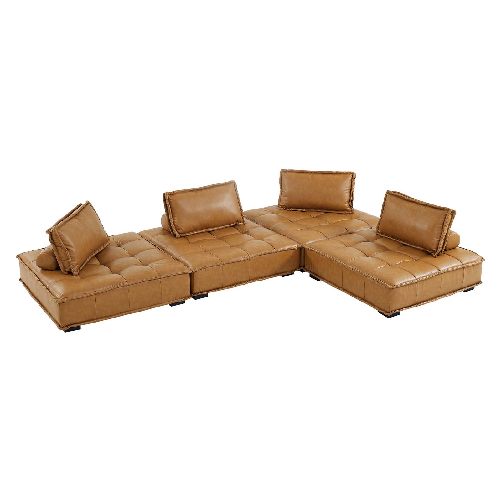 Modway Sectional Sofas - Saunter Tufted Vegan Leather Vegan Leather 4-Piece Sectional Sofa Tan