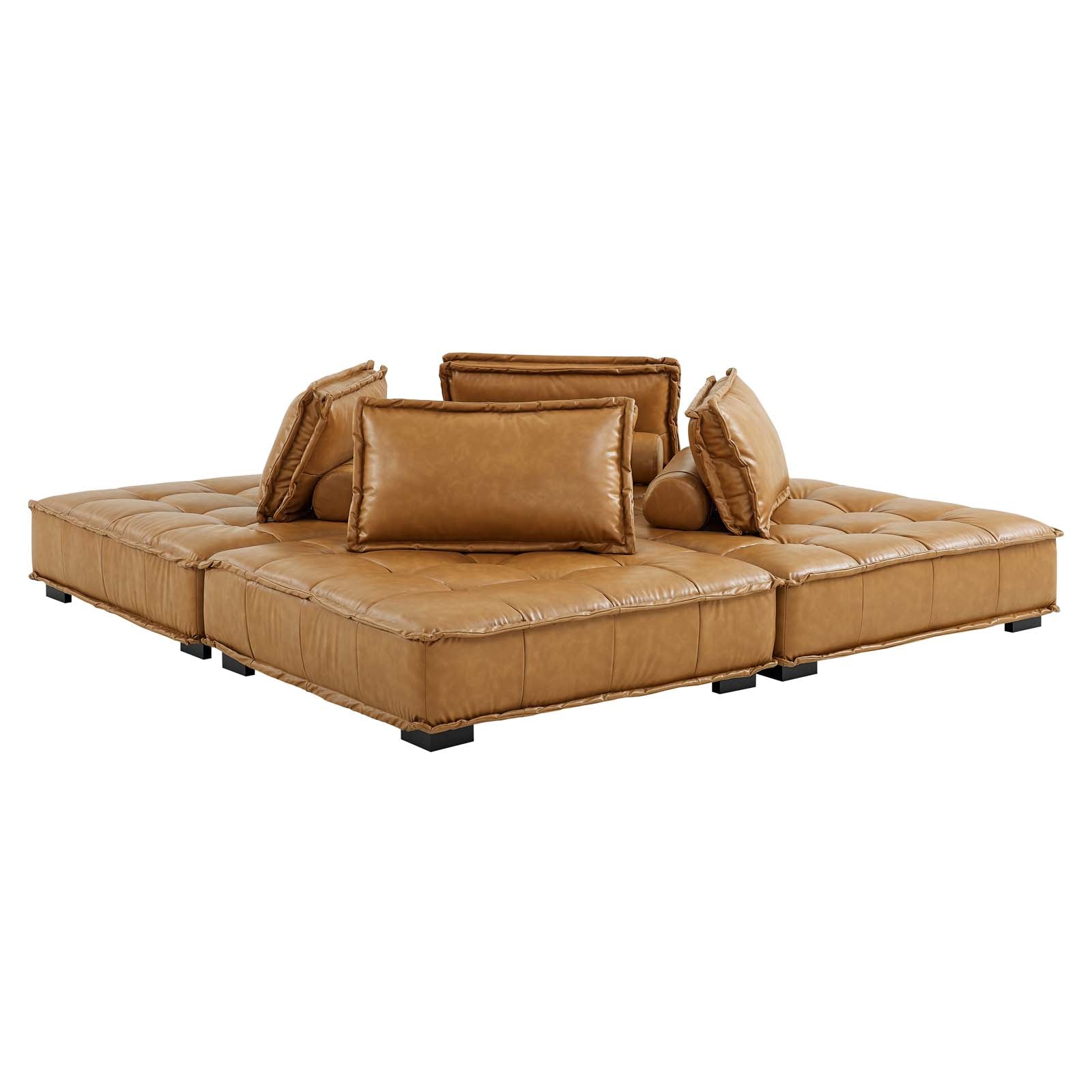 Modway Sectional Sofas - Saunter Tufted Vegan Leather Vegan Leather 4-Piece Sectional Sofa Tan