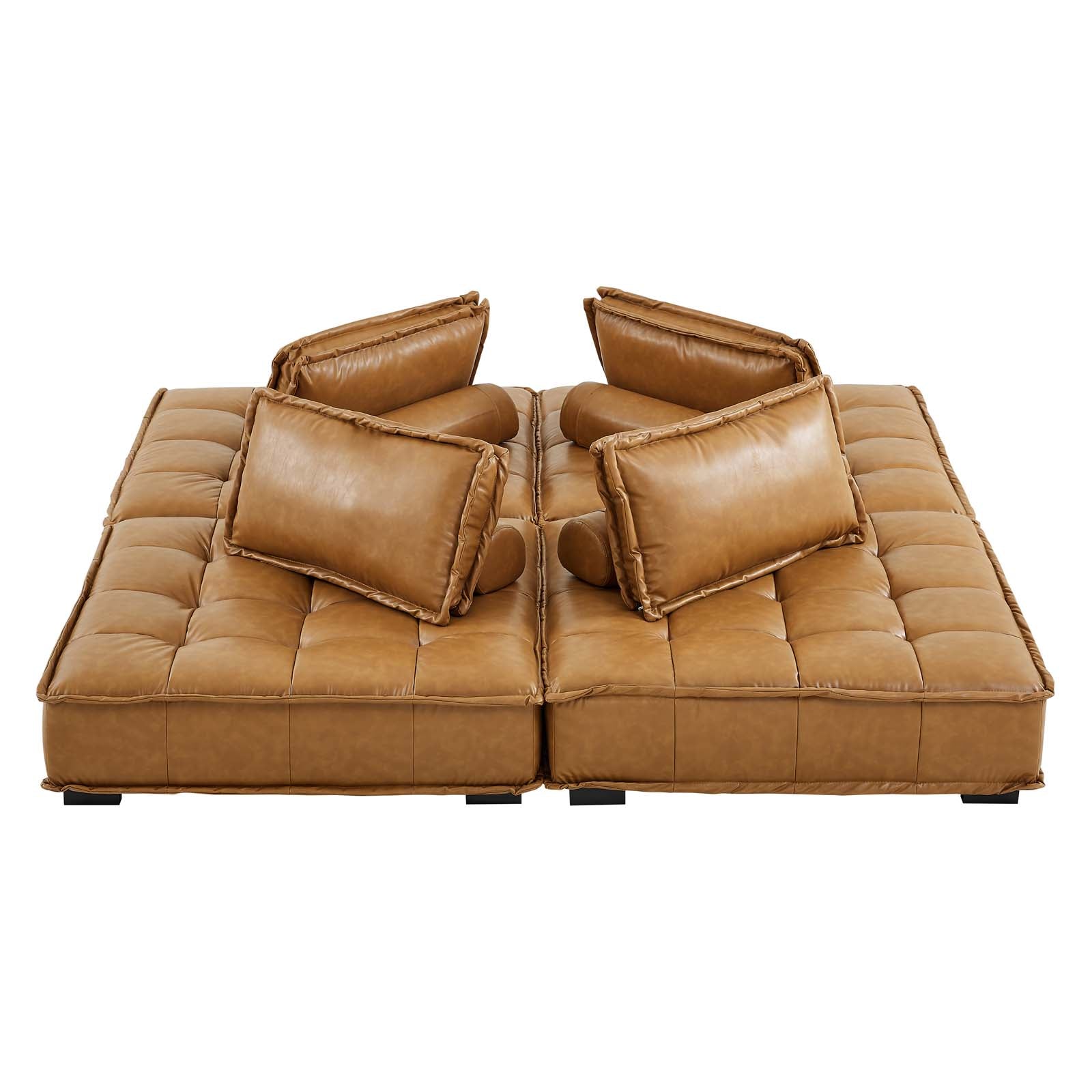 Modway Sectional Sofas - Saunter Tufted Vegan Leather Vegan Leather 4-Piece Sectional Sofa Tan
