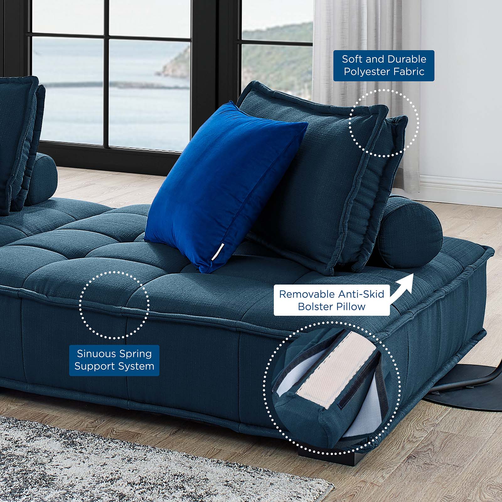 Modway Sectional Sofas - Saunter Tufted Fabric Fabric 5-Piece Sectional Sofa Azure