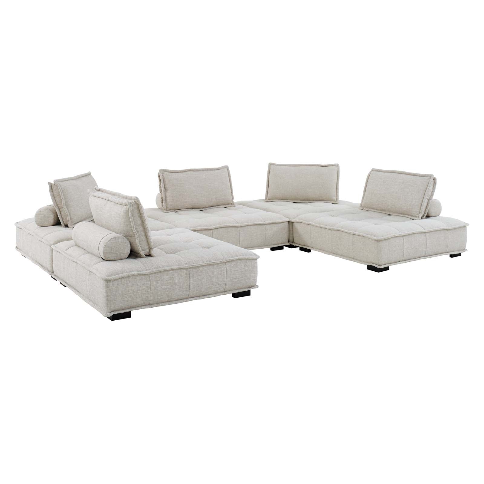 Modway Sectional Sofas - Saunter-Tufted-Fabric-Fabric-5-Piece-Sectional-Sofa-Beige
