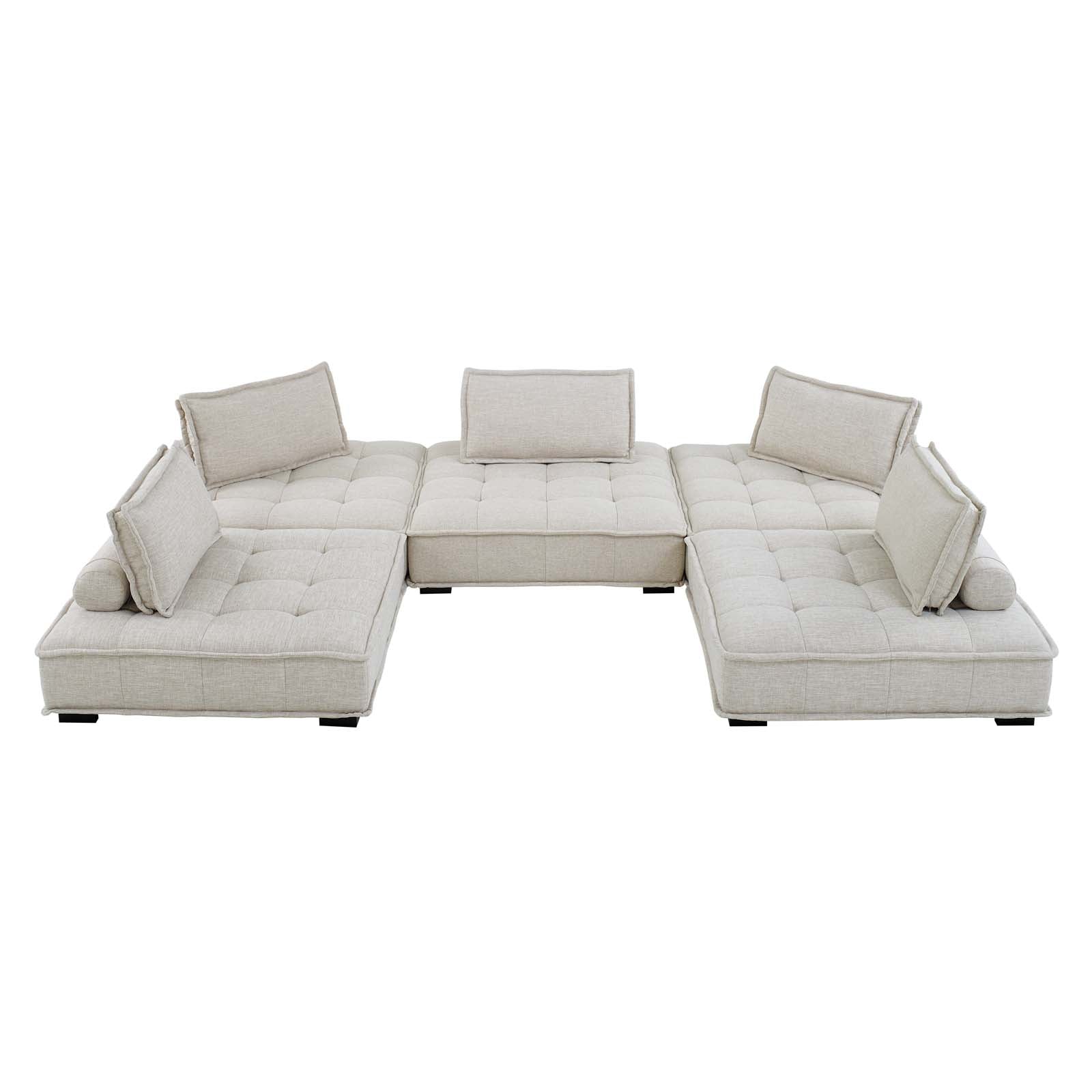 Modway Sectional Sofas - Saunter-Tufted-Fabric-Fabric-5-Piece-Sectional-Sofa-Beige