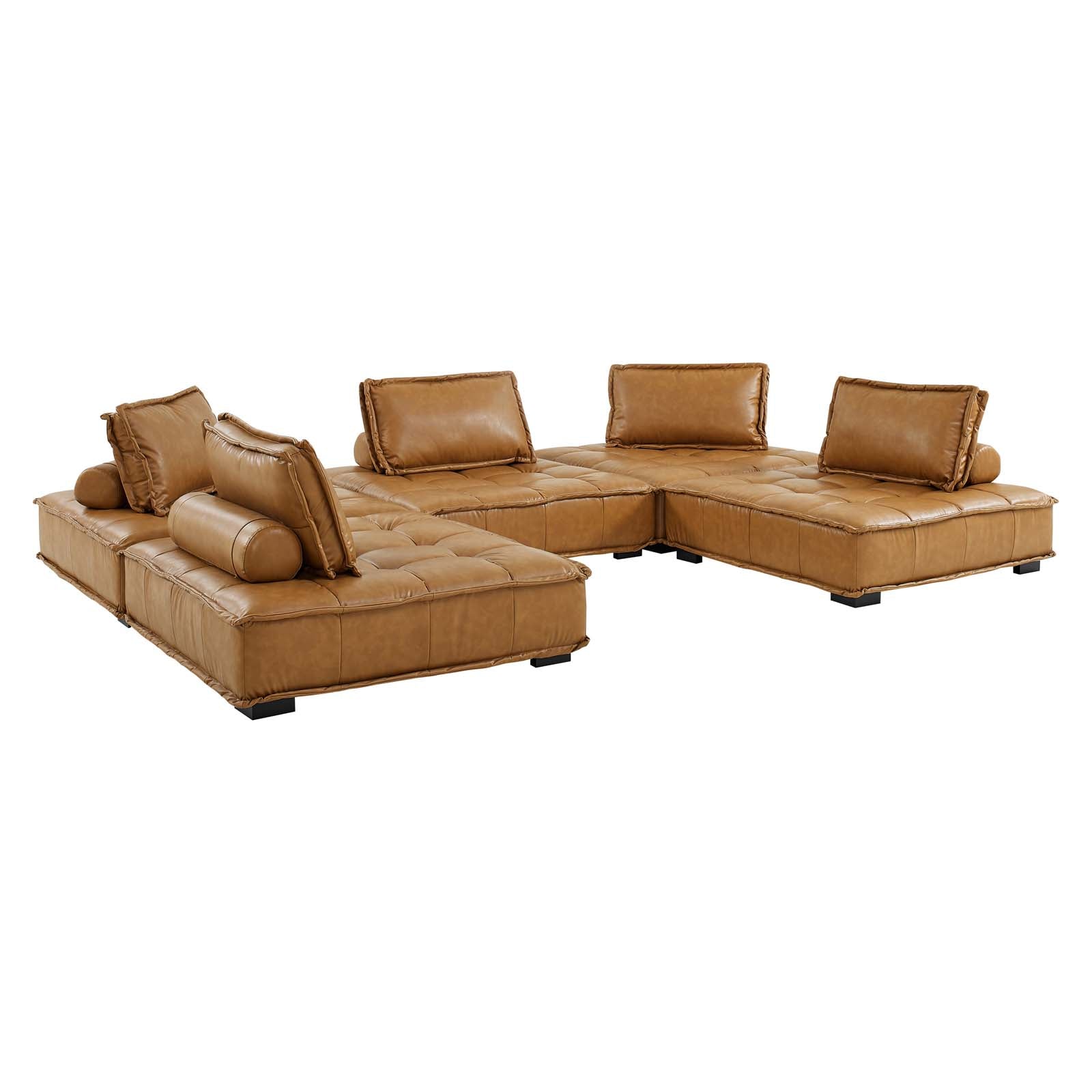 Modway Sectional Sofas - Saunter Tufted Vegan Leather Vegan Leather 5-Piece Sectional Sofa Tan