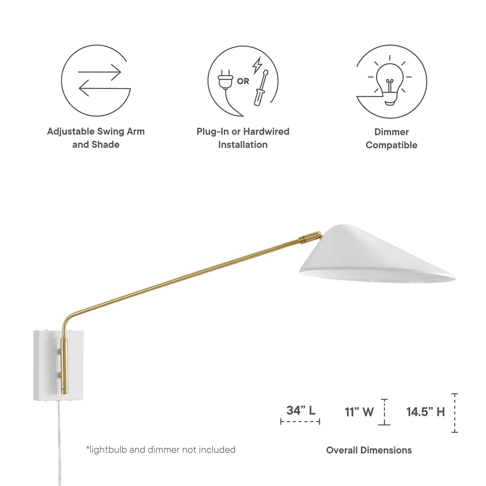 Modway Wall Sconces - Journey 24" Swing Arm Wall Sconce White