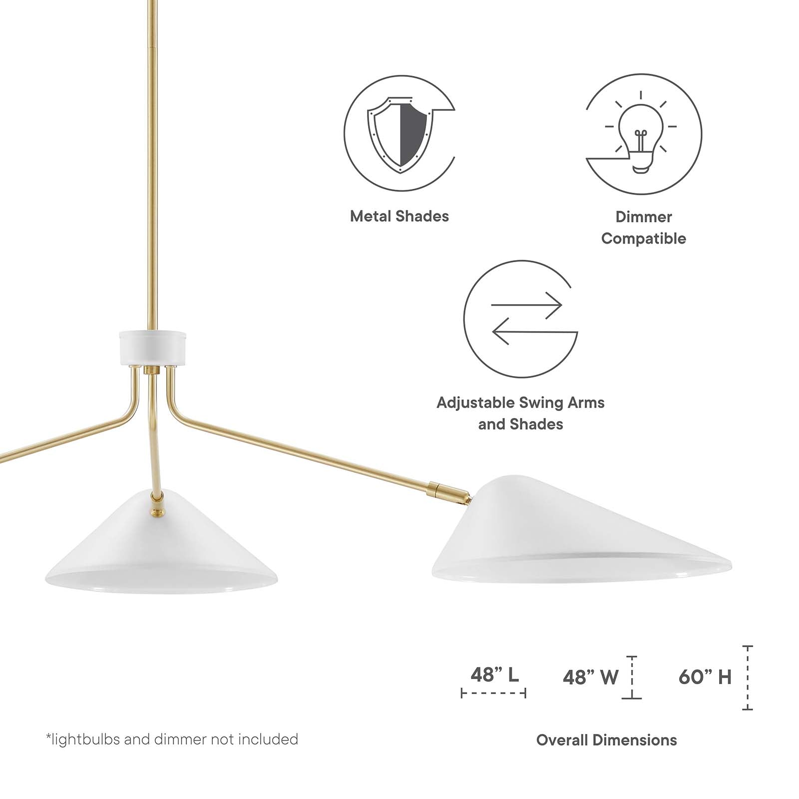 Modway Ceiling Lights - Journey 3-Light 14" Arm Pendant White