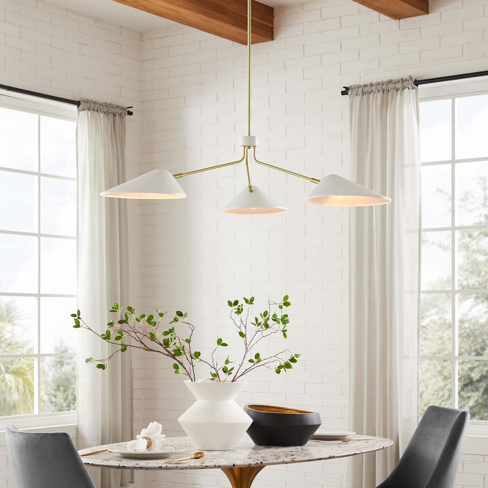 Modway Ceiling Lights - Journey 3-Light 14" Arm Pendant White