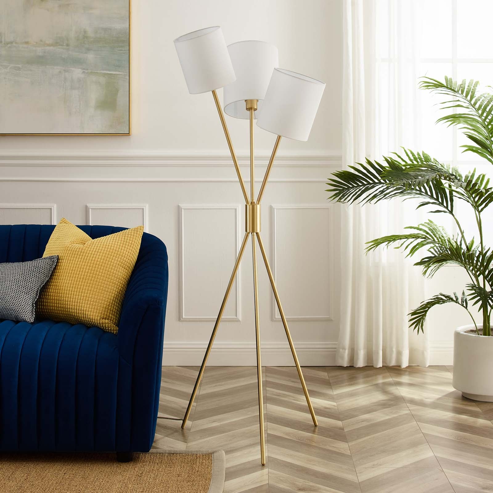 Modway Floor Lamps - Alexa 3-Light Floor Lamp Gold