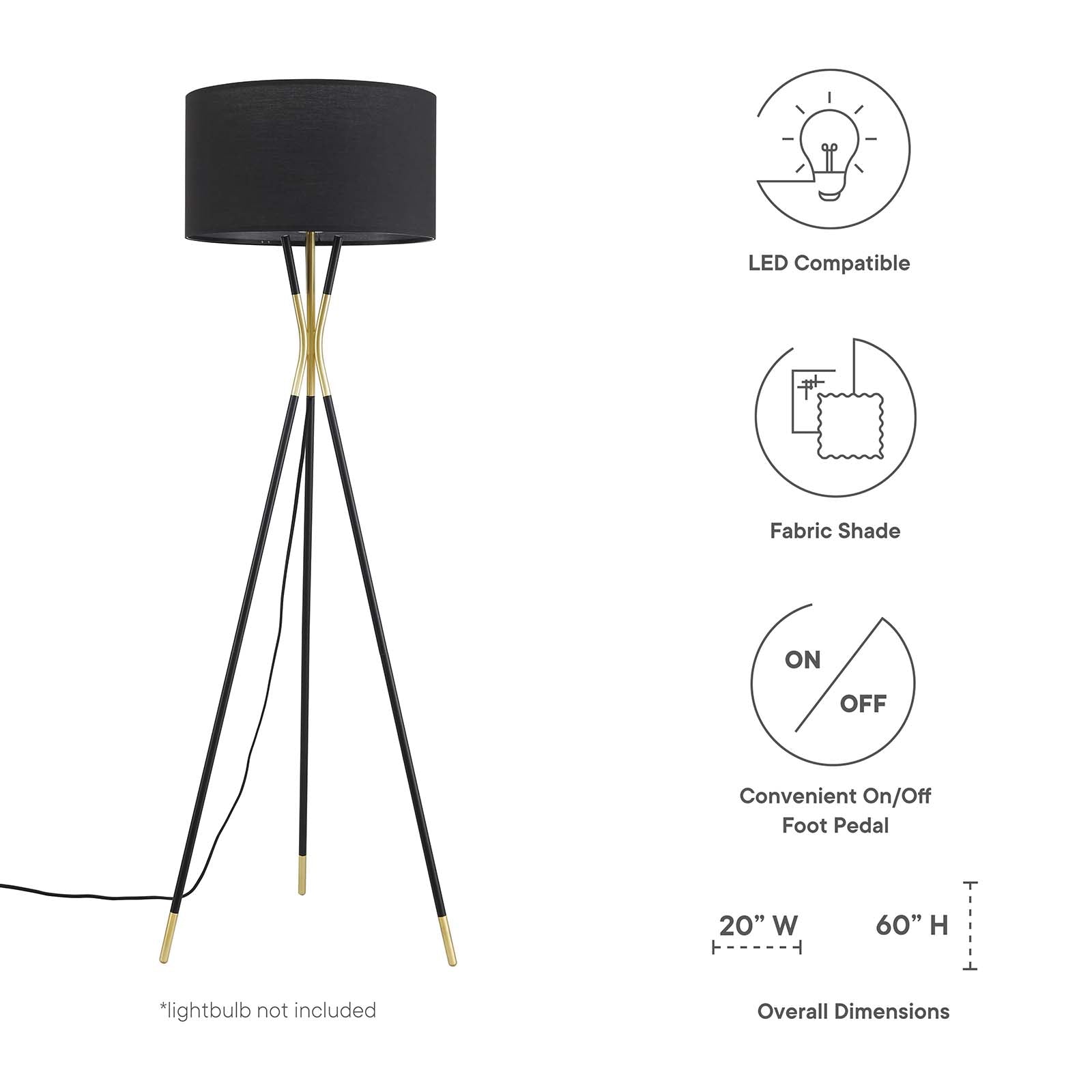Modway Floor Lamps - Audrey Standing Floor Lamp Black Black