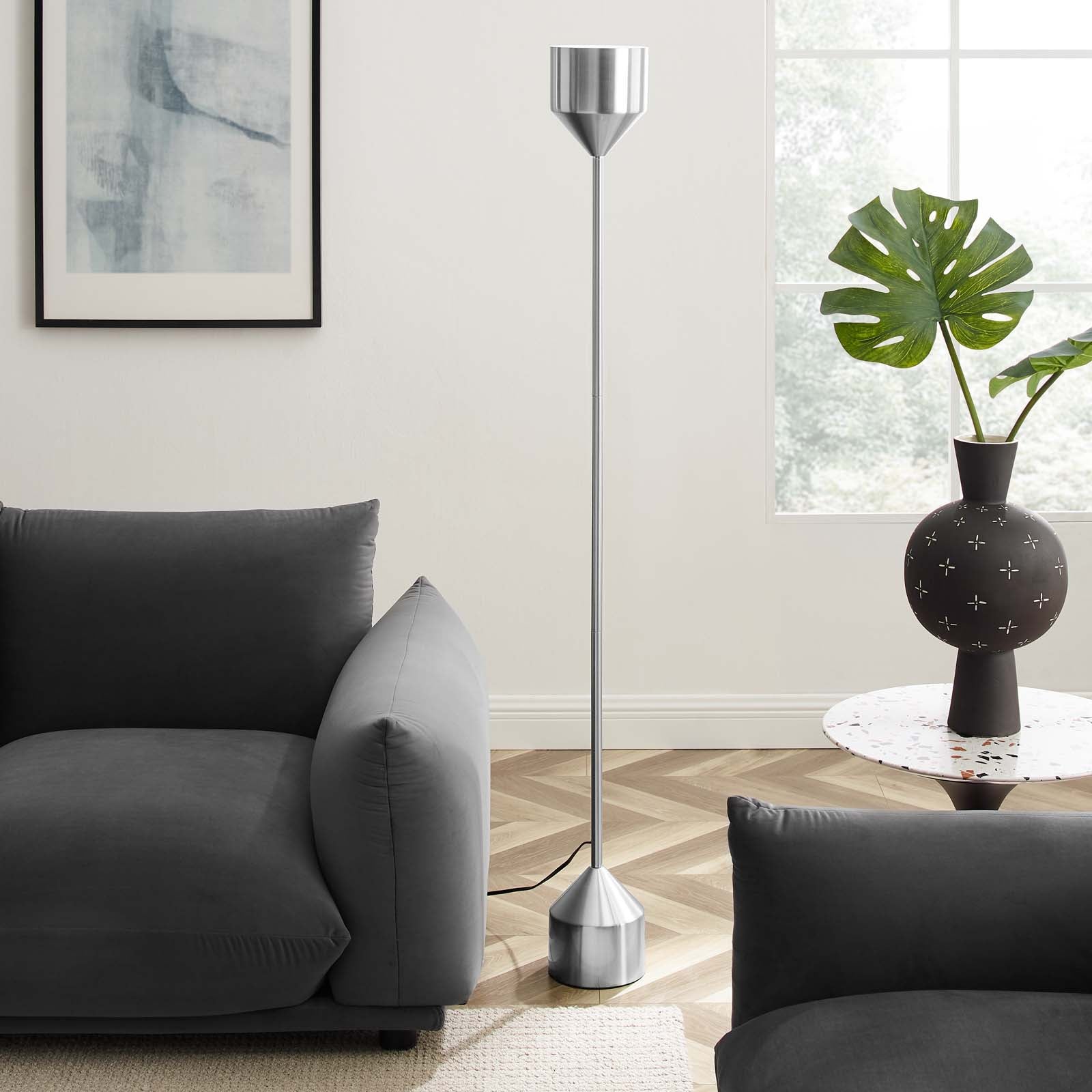Modway Floor Lamps - Kara Standing Floor Lamp Silver