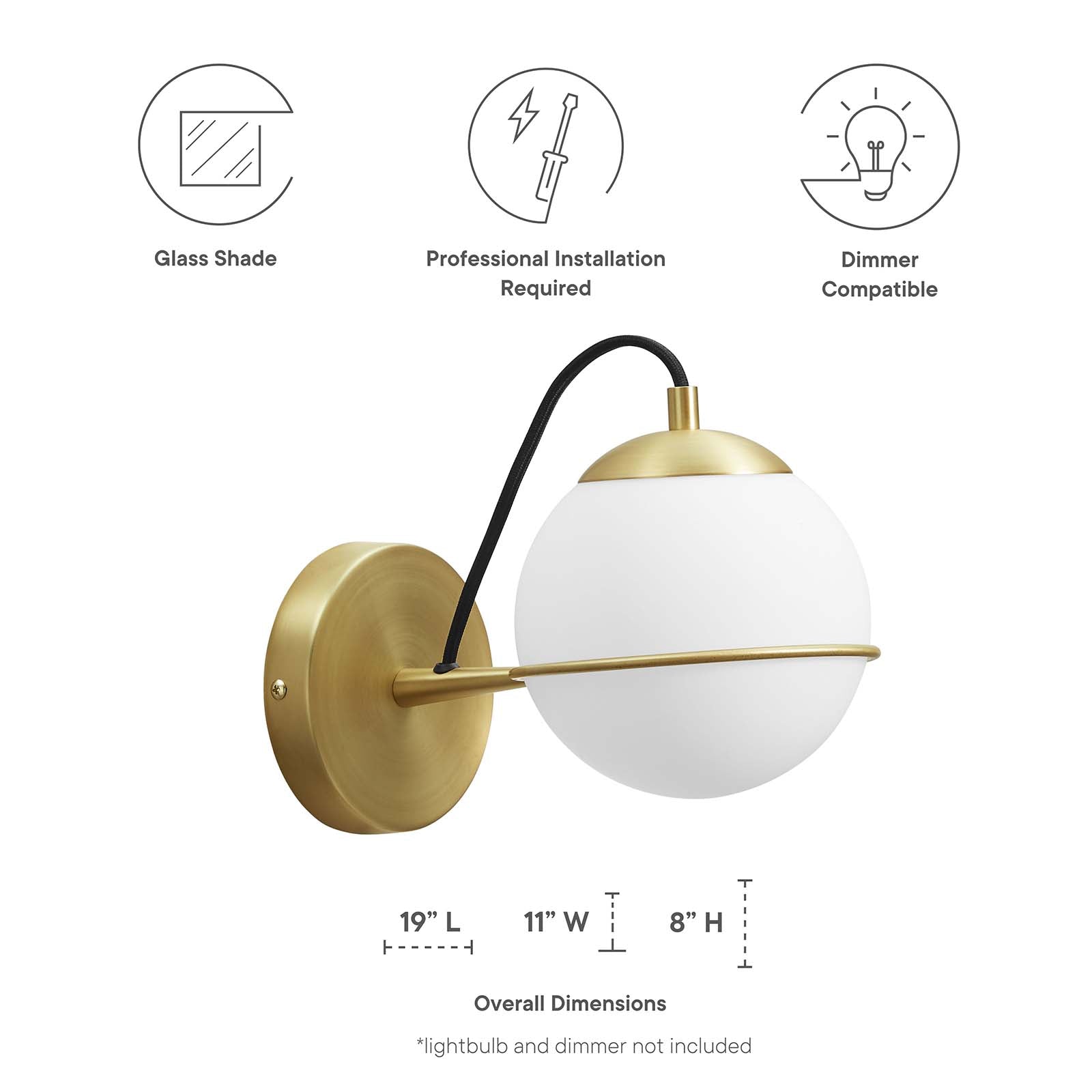 Modway Wall Sconces - Hanna Hardwire Wall Sconce Opal Gold