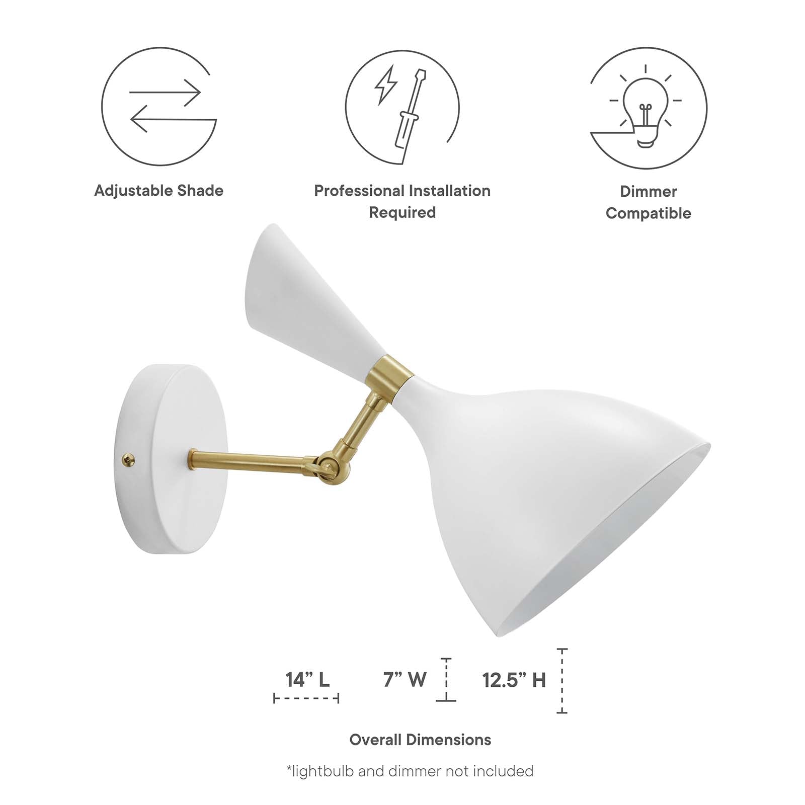 Modway Wall Sconces - Declare Adjustable Wall Sconce White