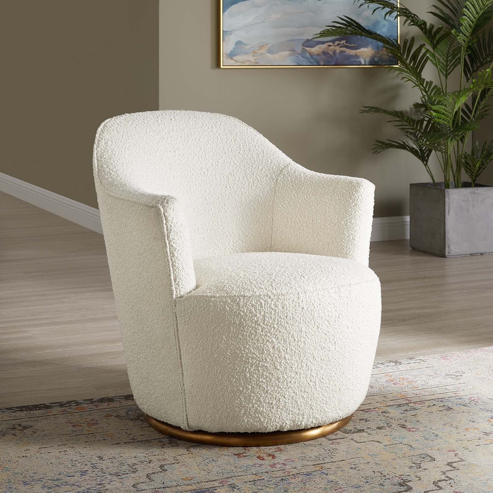 Nora Boucle Upholstered Swivel Chair White Buy Now