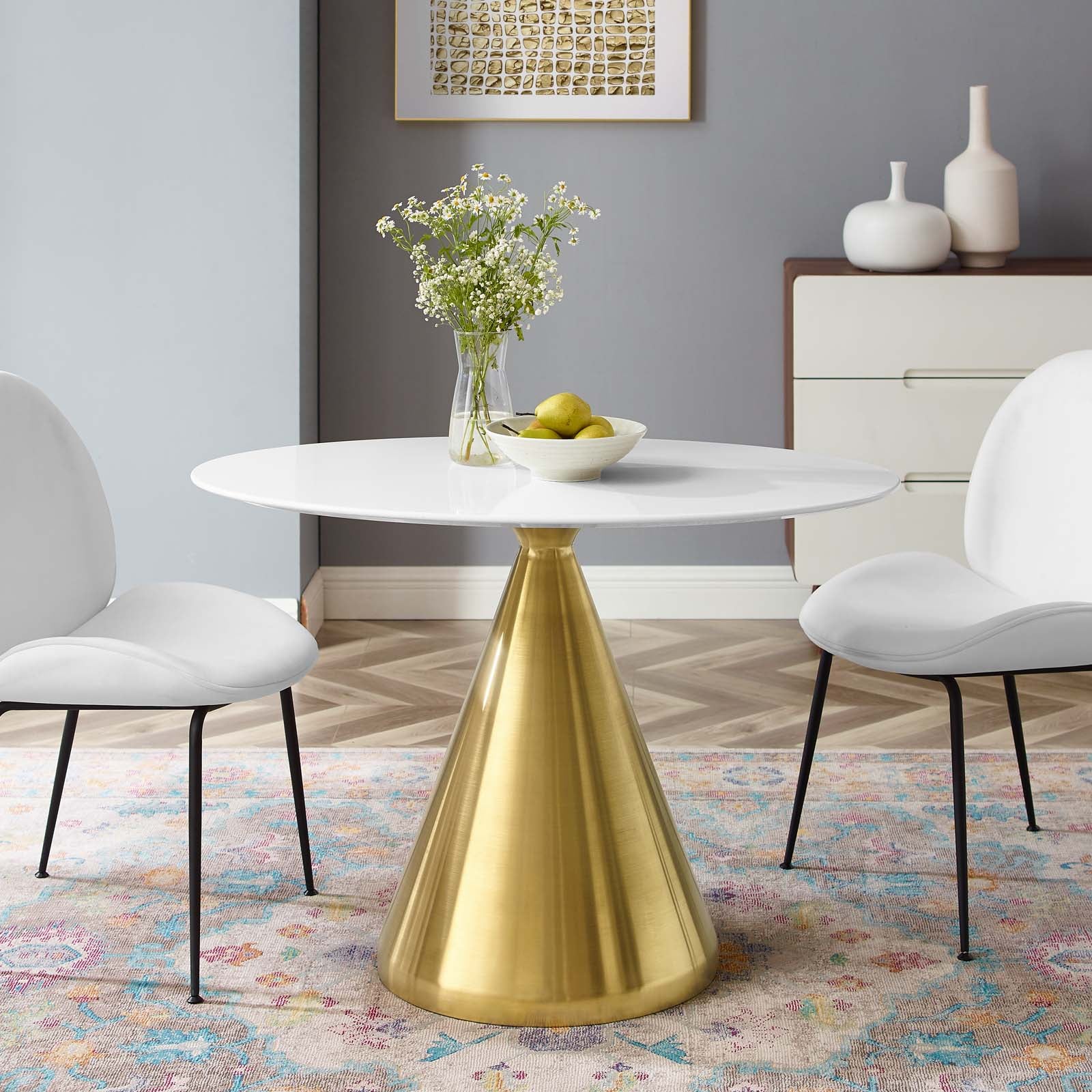 Modway Dining Tables - Tupelo 42" Oval Dining Table Gold White