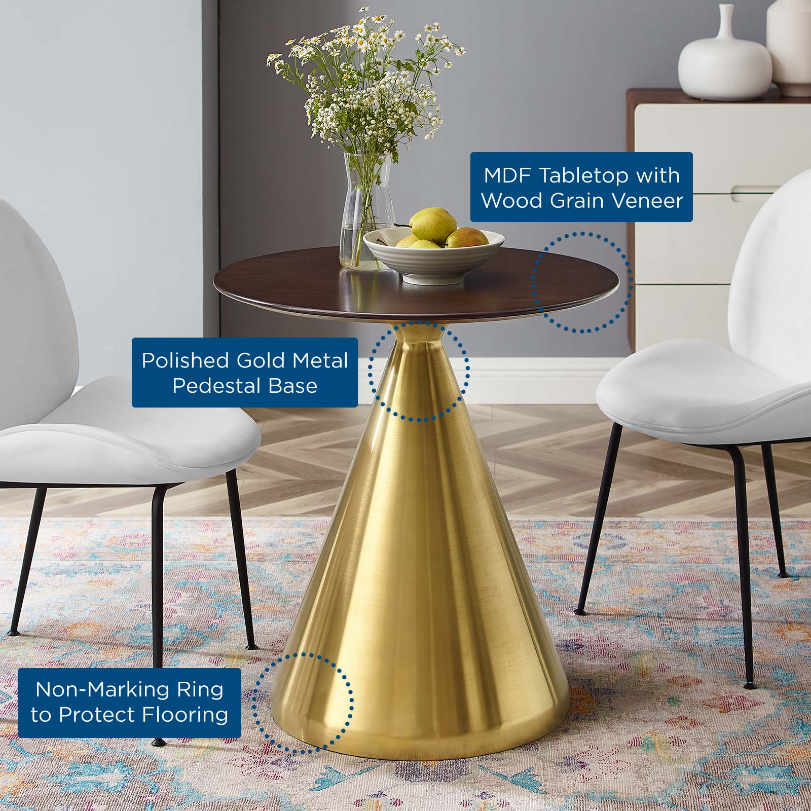 Modway Dining Tables - Tupelo-28"-Dining-Table-Gold-Cherry-Walnut