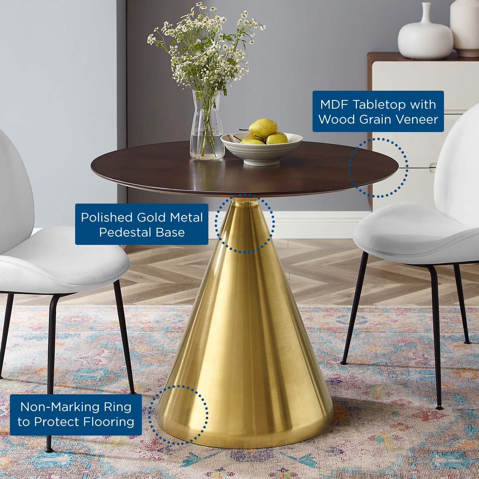 Modway Dining Tables - Tupelo-36"-Dining-Table-Gold-Cherry-Walnut