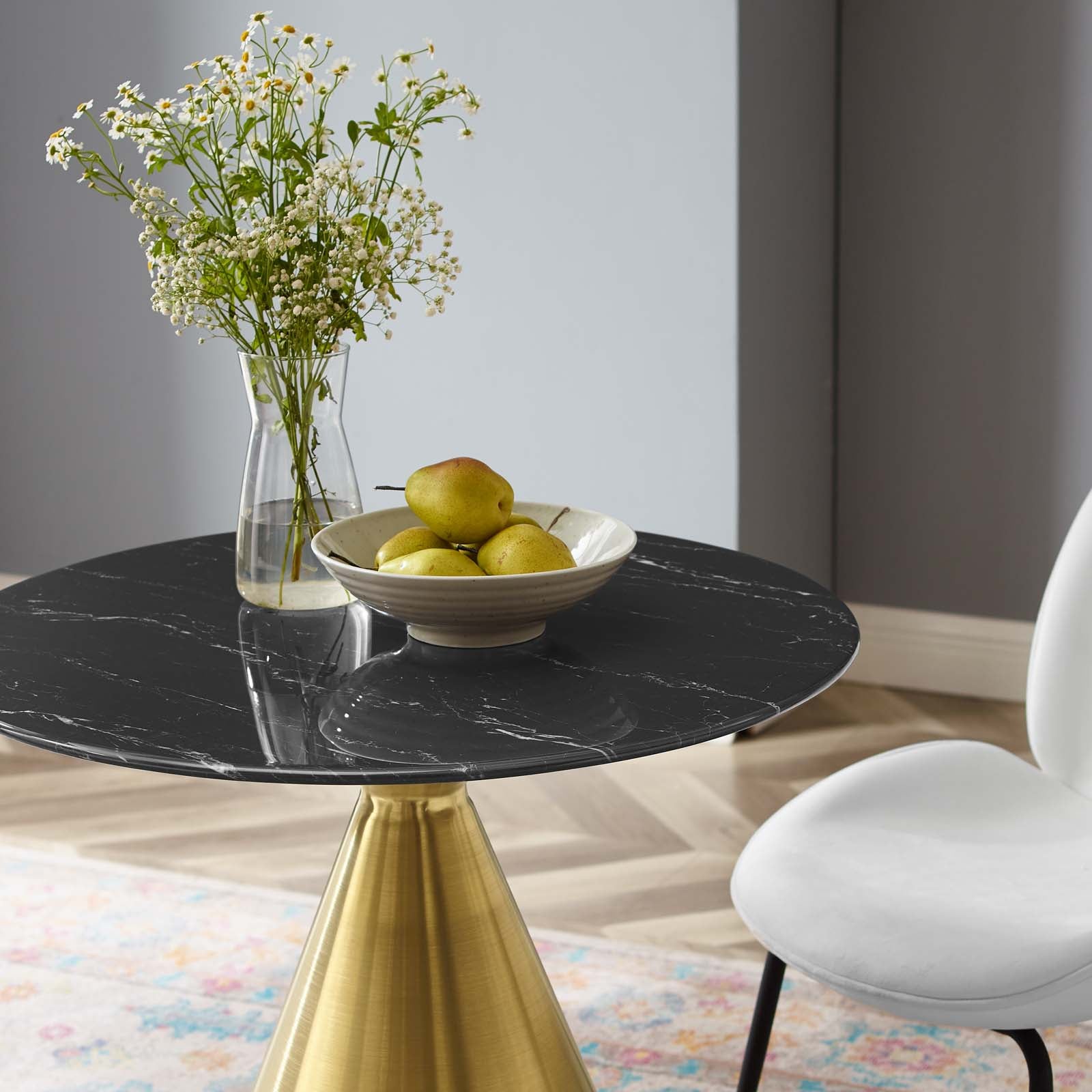 Modway Dining Tables - Tupelo-28"-Artificial-Marble-Dining-Table-Gold-Black