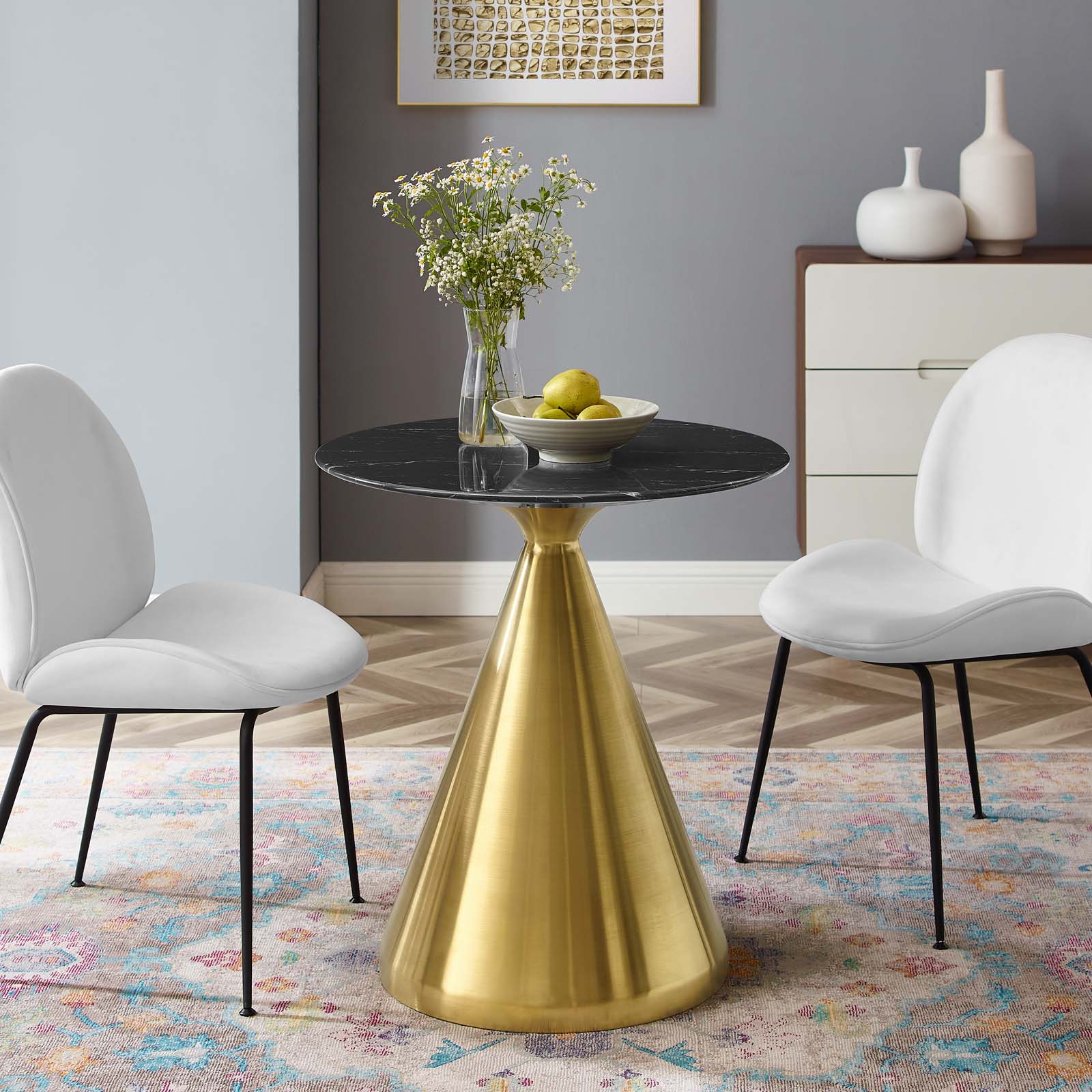 Modway Dining Tables - Tupelo-28"-Artificial-Marble-Dining-Table-Gold-Black