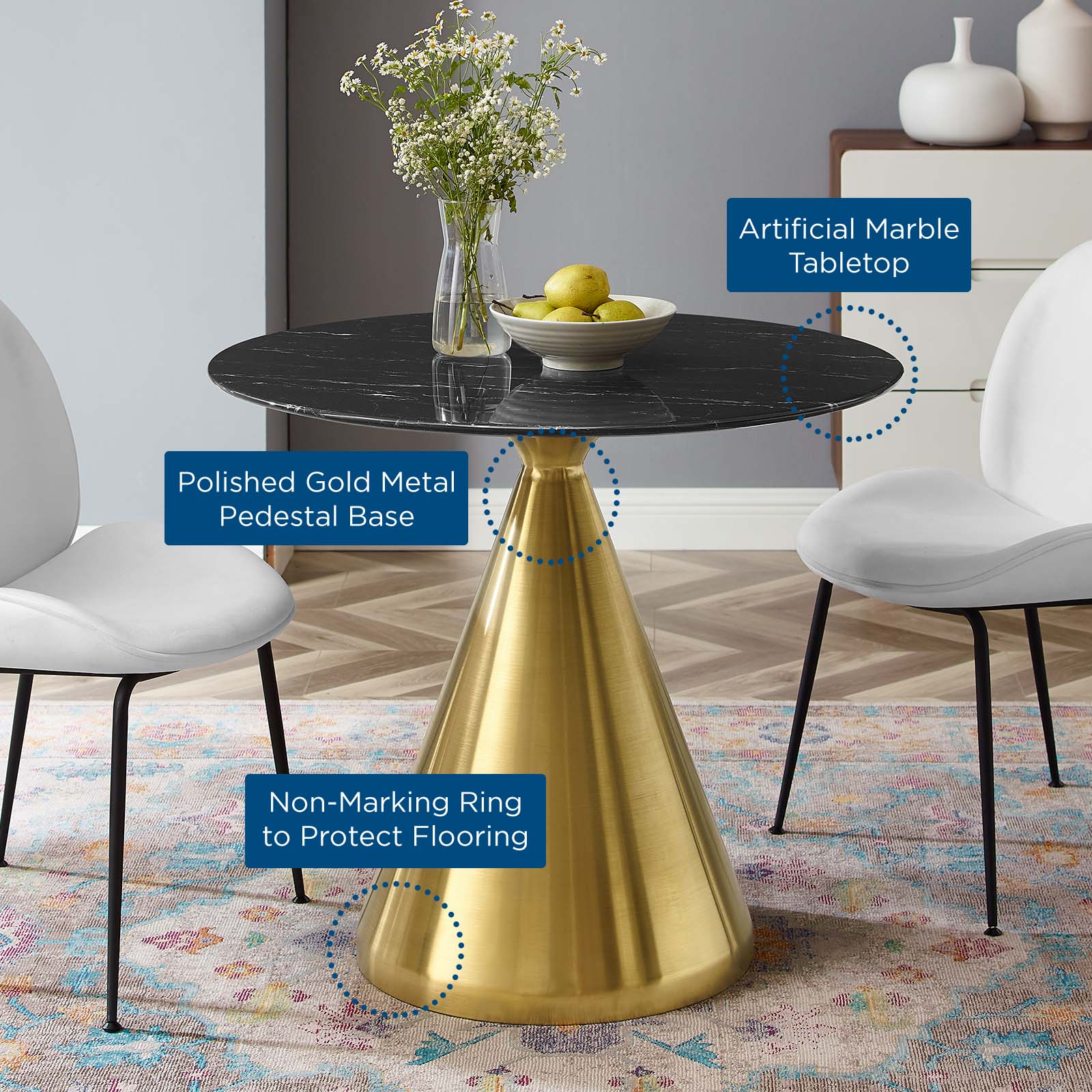 Modway Dining Tables - Tupelo-36"-Artificial-Marble-Dining-Table-Gold-Black