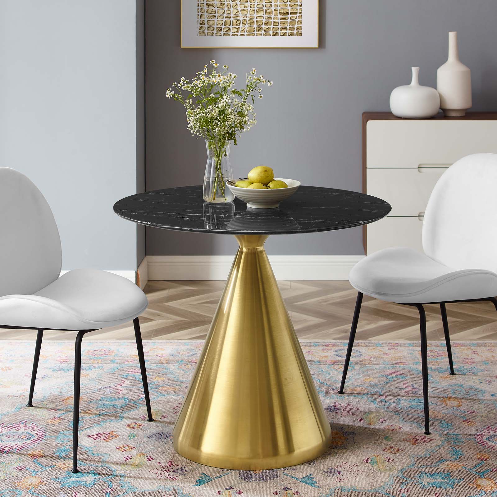 Modway Dining Tables - Tupelo-36"-Artificial-Marble-Dining-Table-Gold-Black