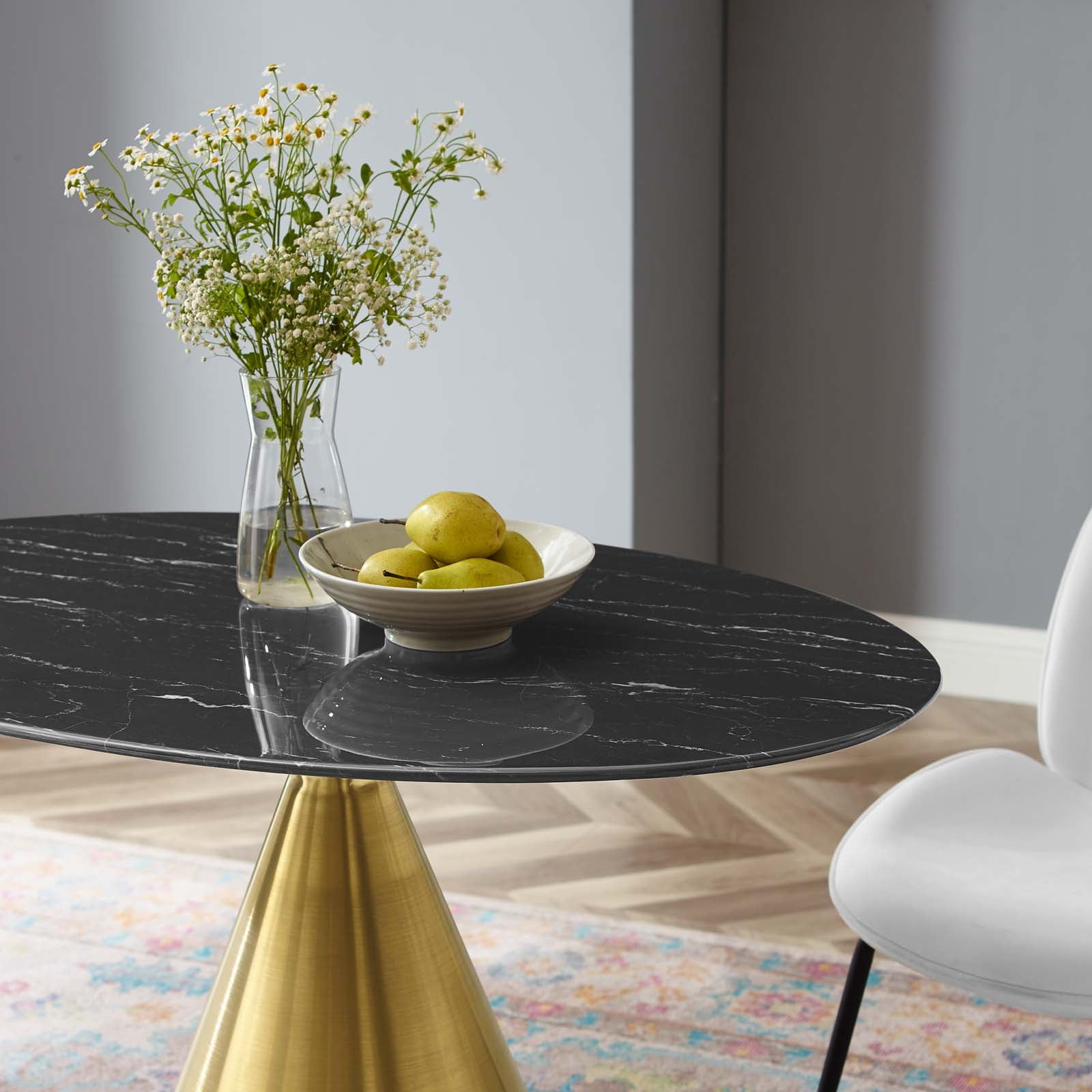 Modway Dining Tables - Tupelo-42"-Oval-Artificial-Marble-Dining-Table-Gold-Black