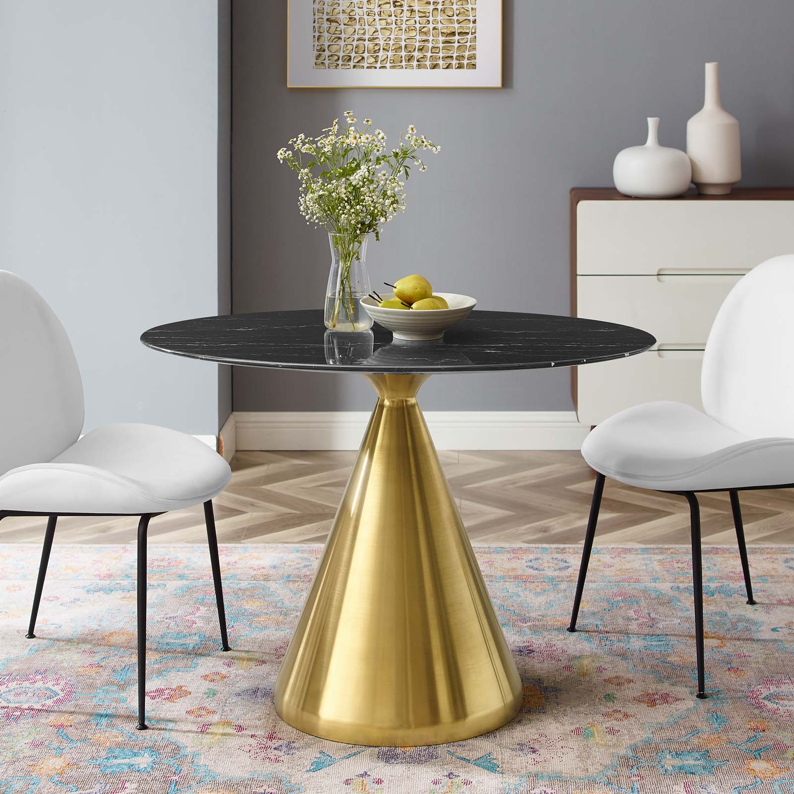 Modway Dining Tables - Tupelo-42"-Oval-Artificial-Marble-Dining-Table-Gold-Black
