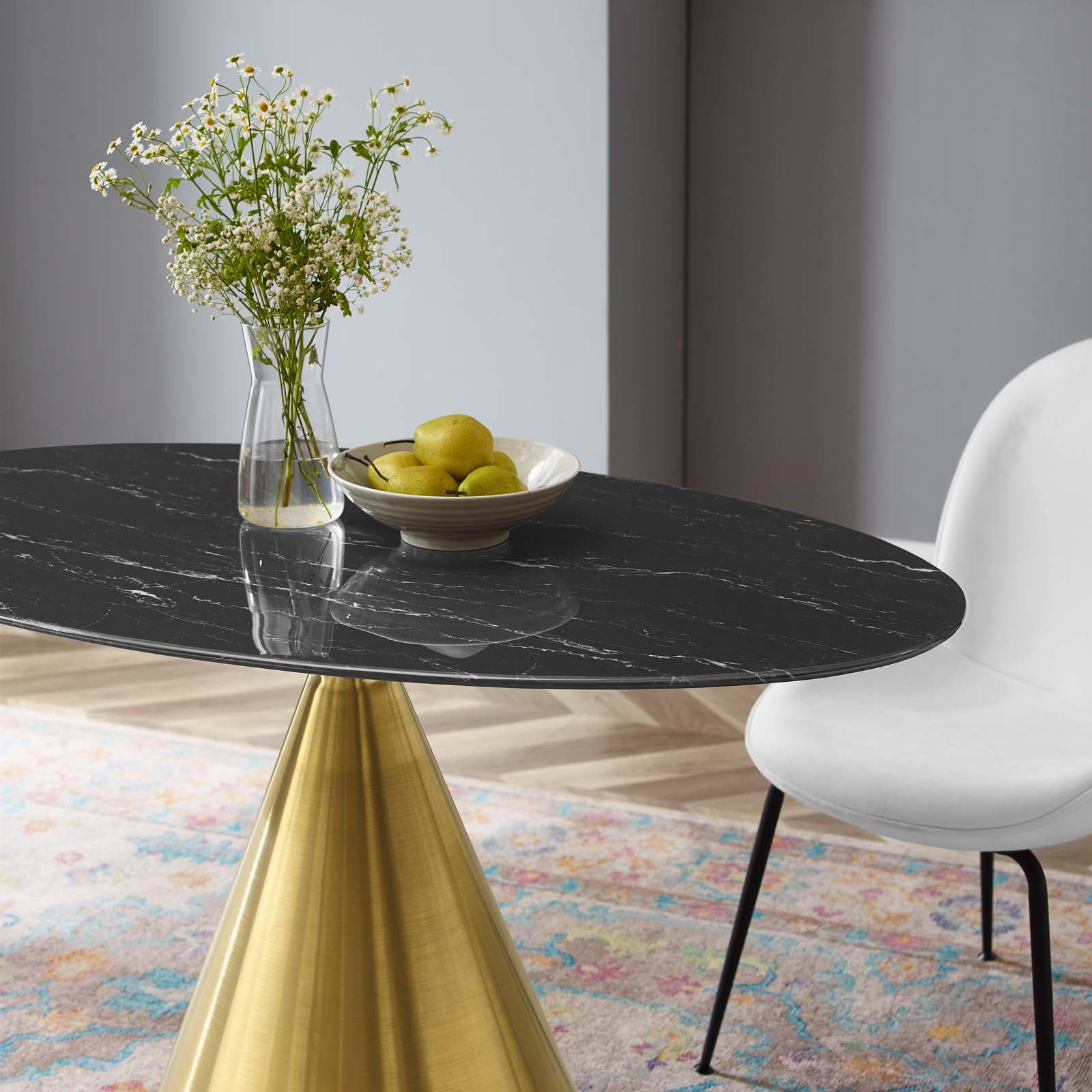 Modway Dining Tables - Tupelo-48"-Oval-Artificial-Marble-Dining-Table-Gold-Black