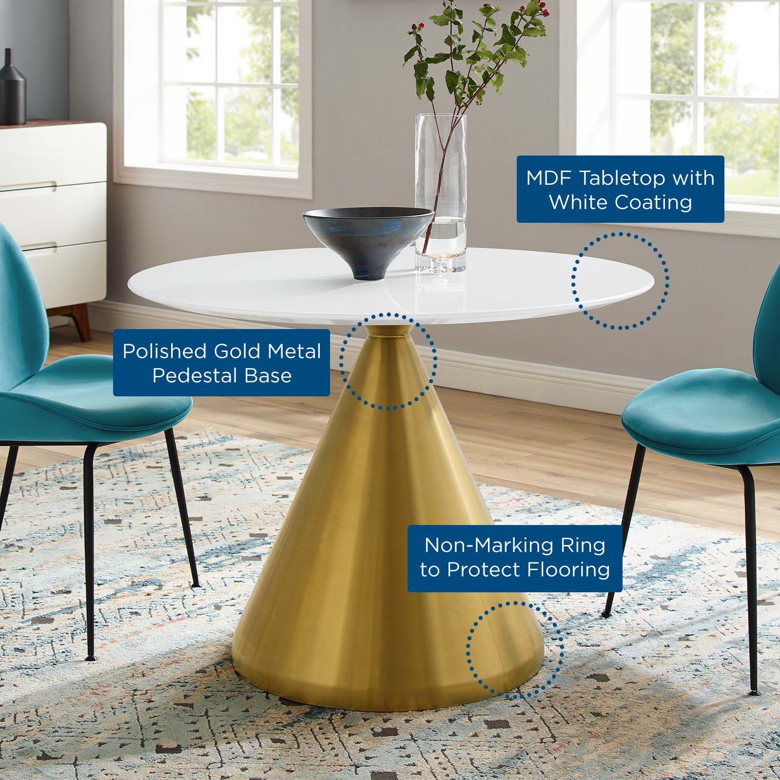 Modway Dining Tables - Tupelo 40" Dining Table Gold White