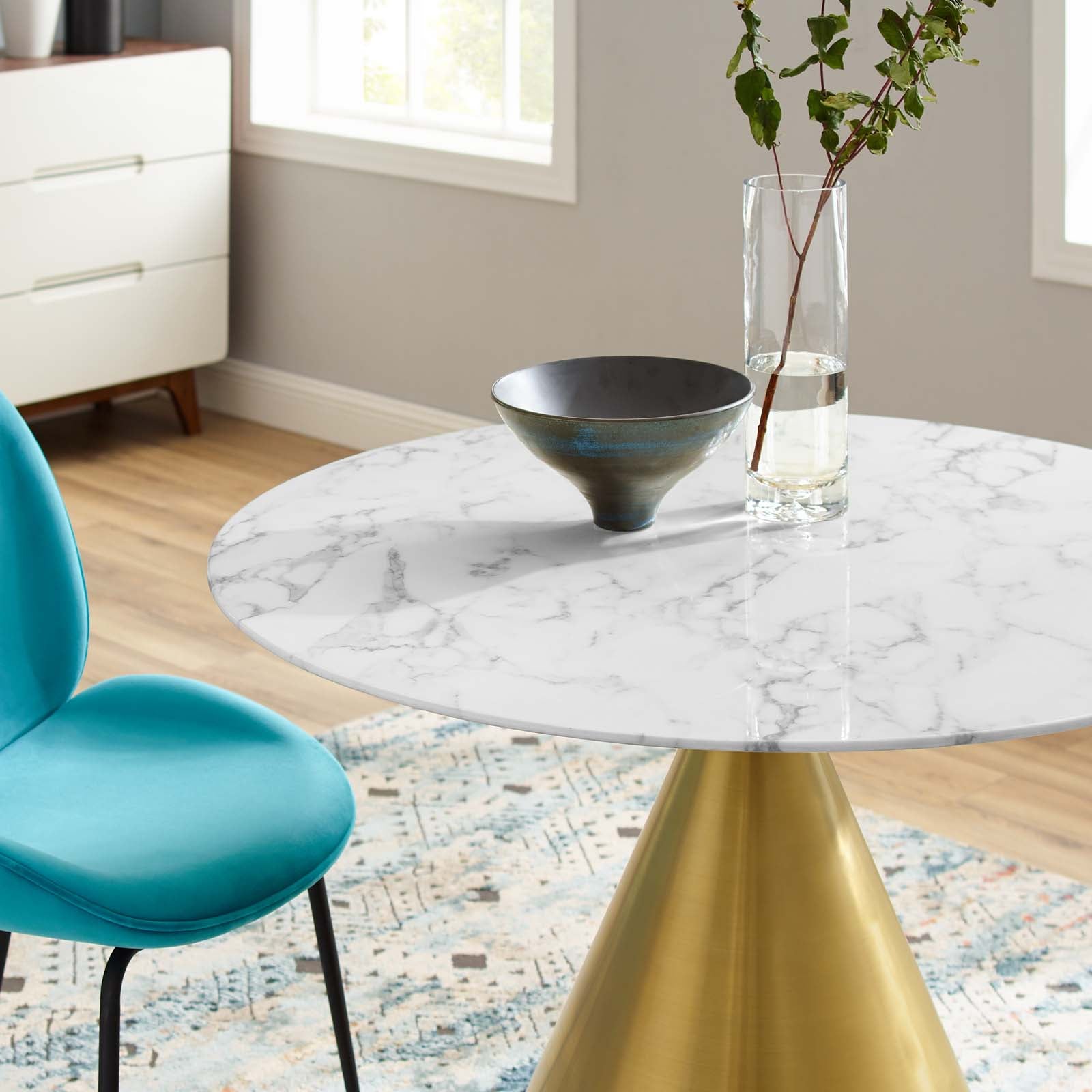 Modway Dining Tables - Tupelo 40" Artificial Marble Dining Table Gold White