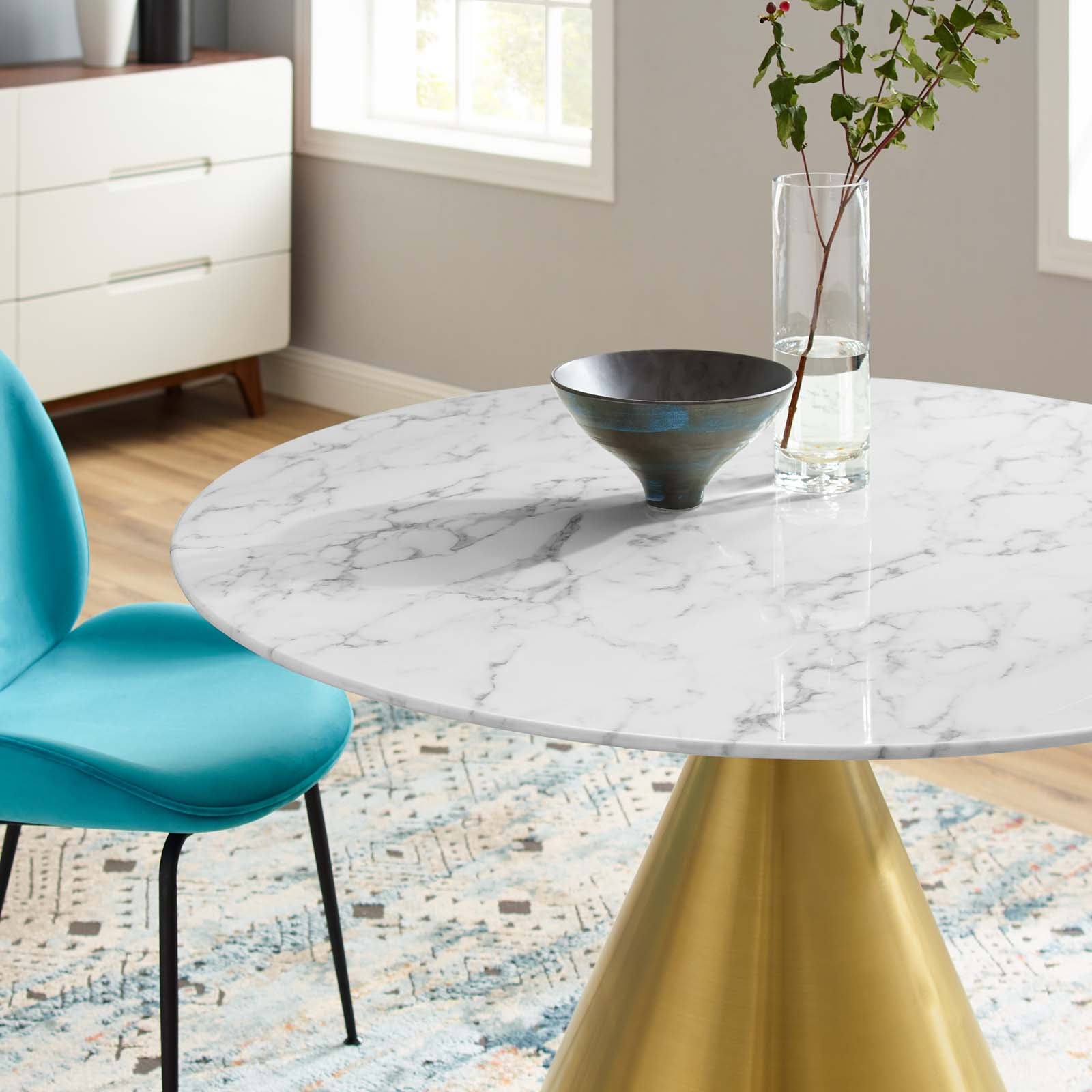 Modway Dining Tables - Tupelo 47" Artificial Marble Dining Table Gold White