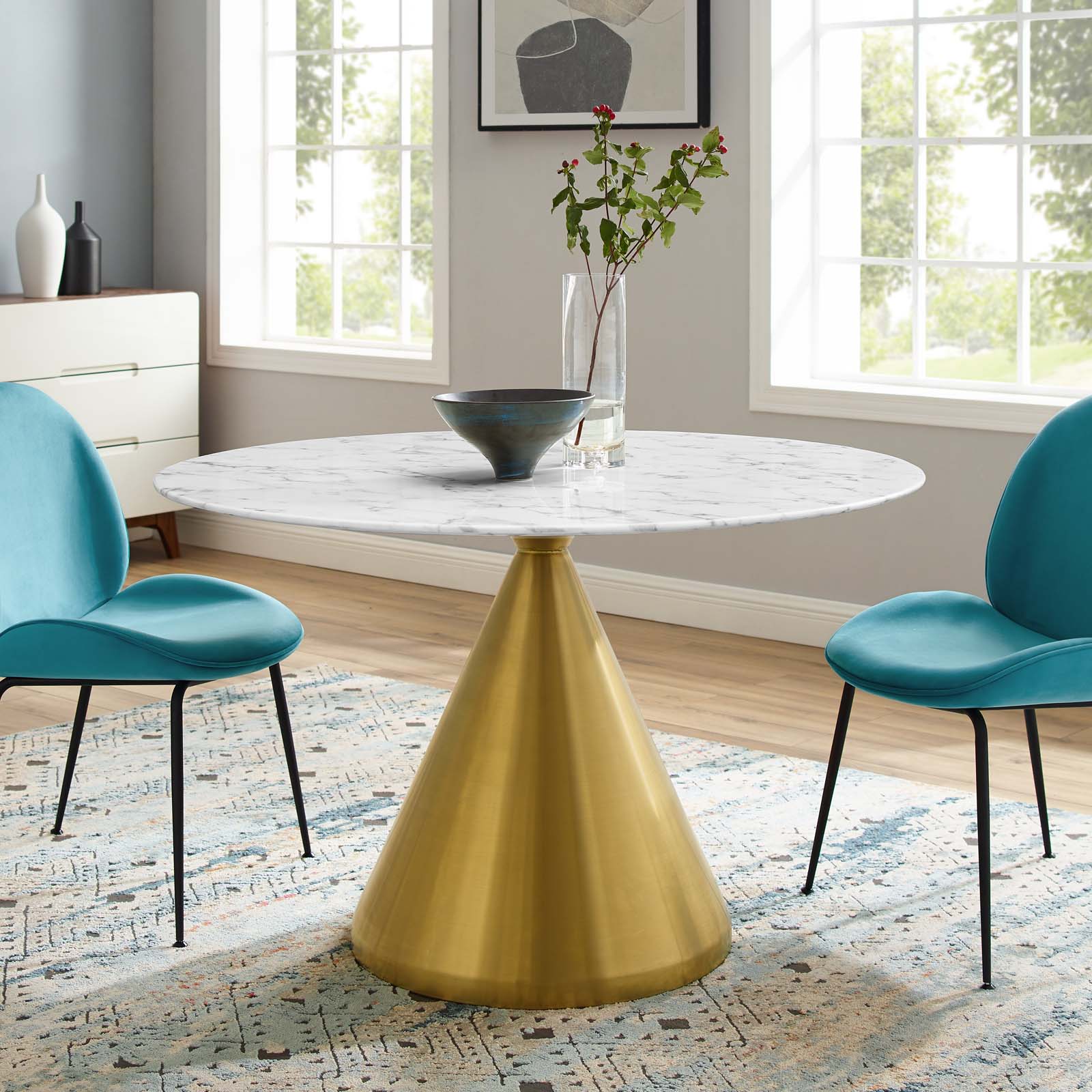 Modway Dining Tables - Tupelo 47" Artificial Marble Dining Table Gold White