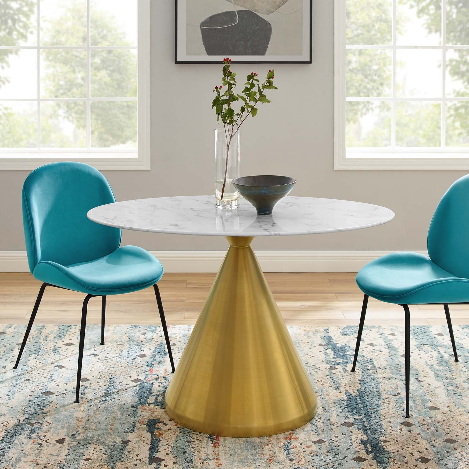 Modway Dining Tables - Tupelo 48" Oval Artificial Marble Dining Table Gold White