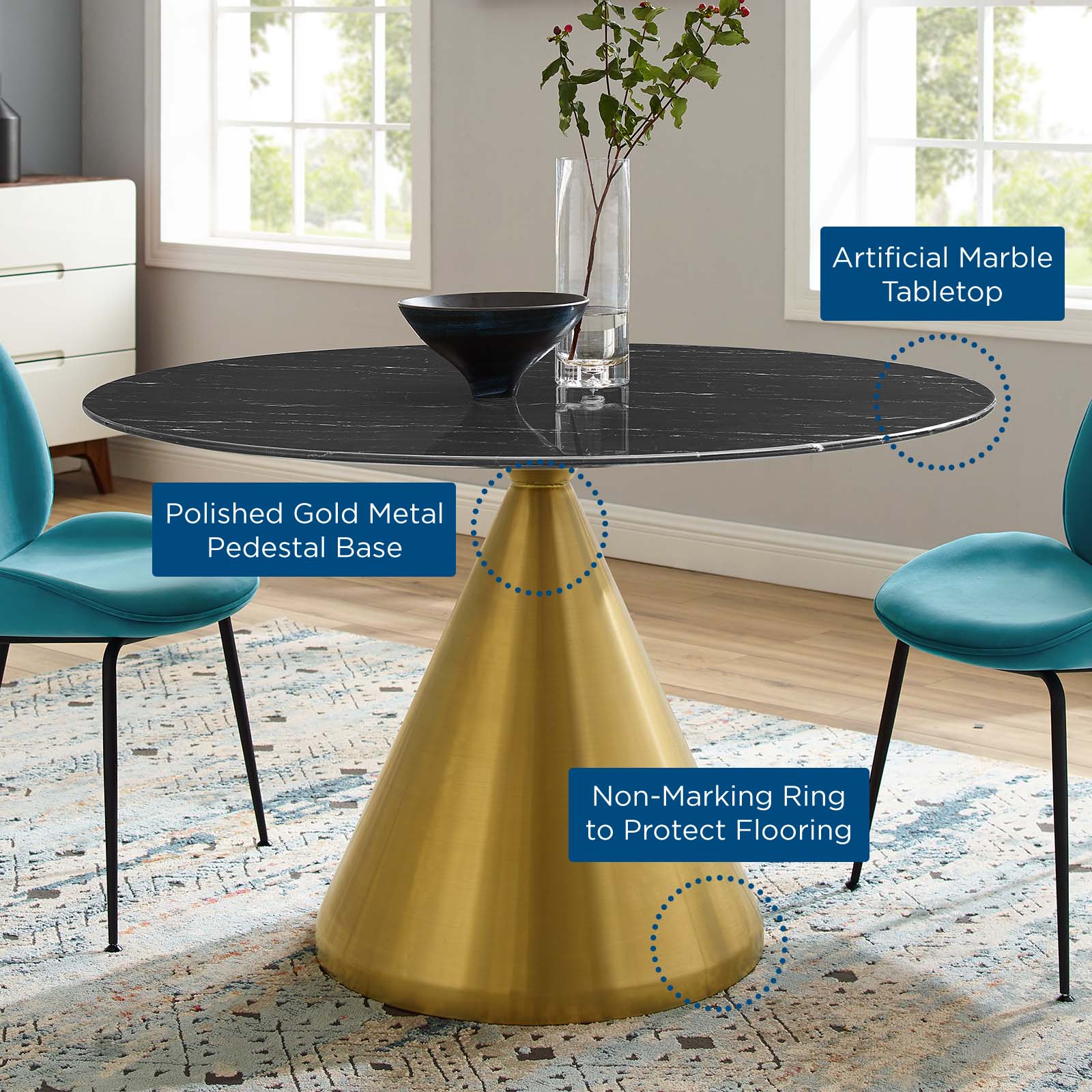 Modway Dining Tables - Tupelo-47"-Artificial-Marble-Dining-Table-Gold-Black