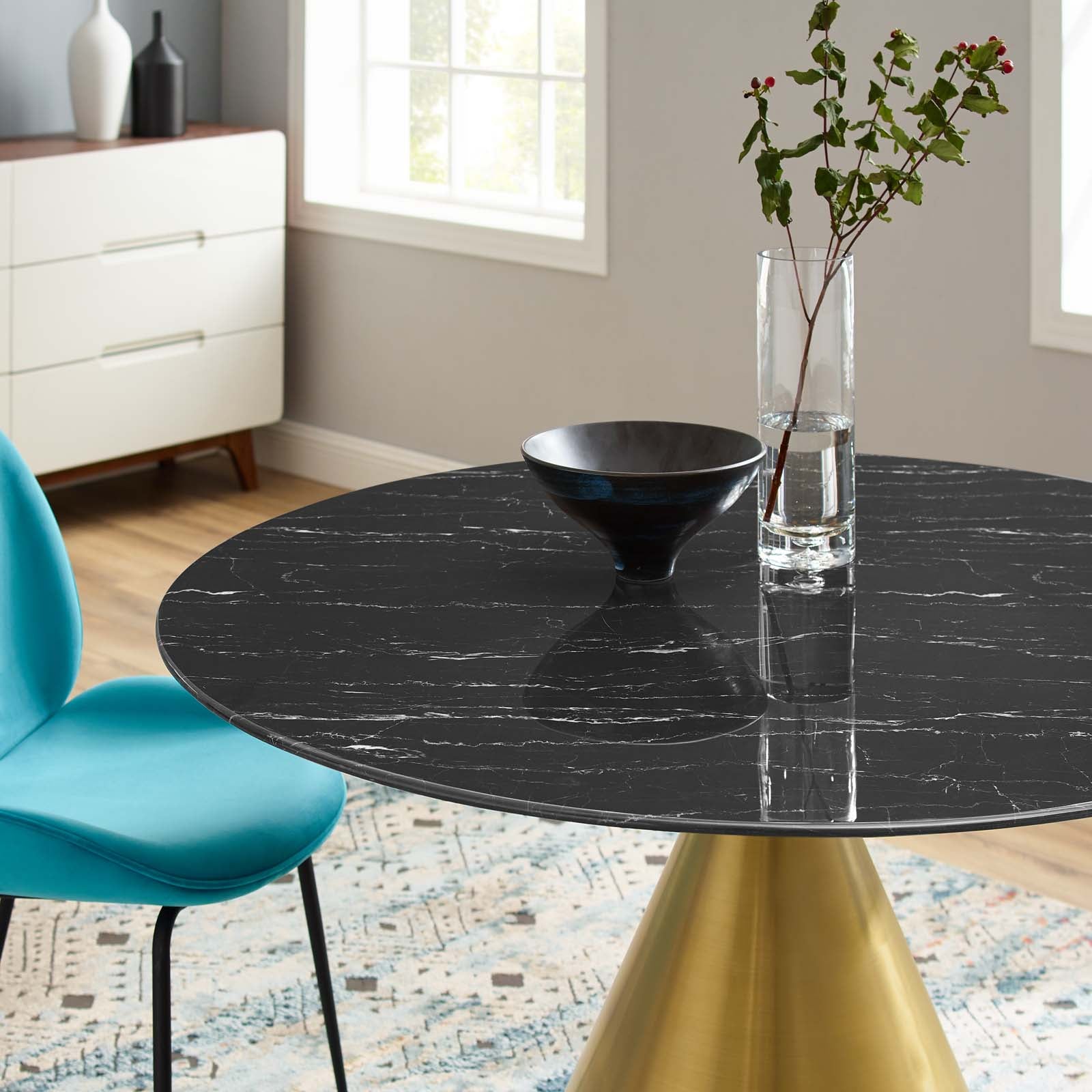 Modway Dining Tables - Tupelo-47"-Artificial-Marble-Dining-Table-Gold-Black