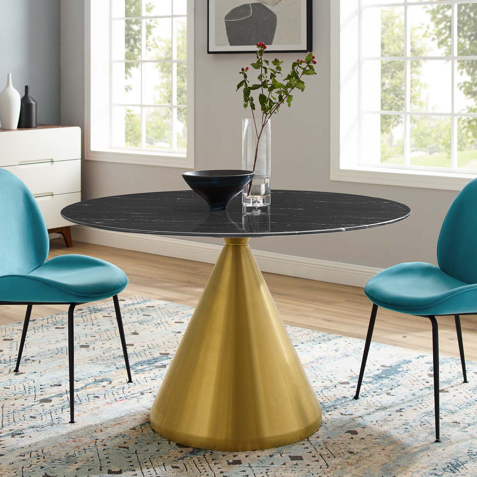 Modway Dining Tables - Tupelo-47"-Artificial-Marble-Dining-Table-Gold-Black