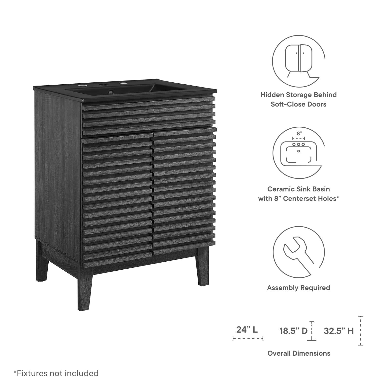 Modway Bathroom Vanity - Render 24" Bathroom Vanity Charcoal Black