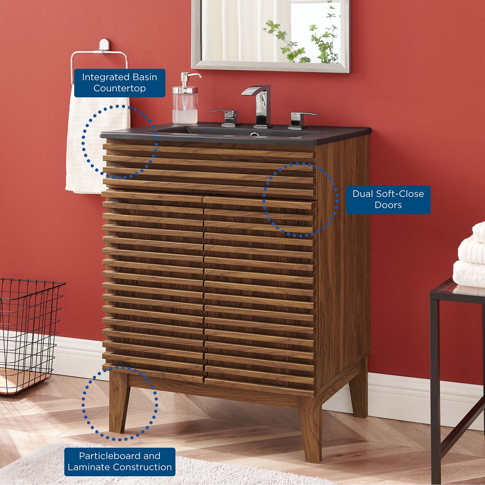 Modway Bathroom Vanity - Render 24" Bathroom Vanity Walnut Black