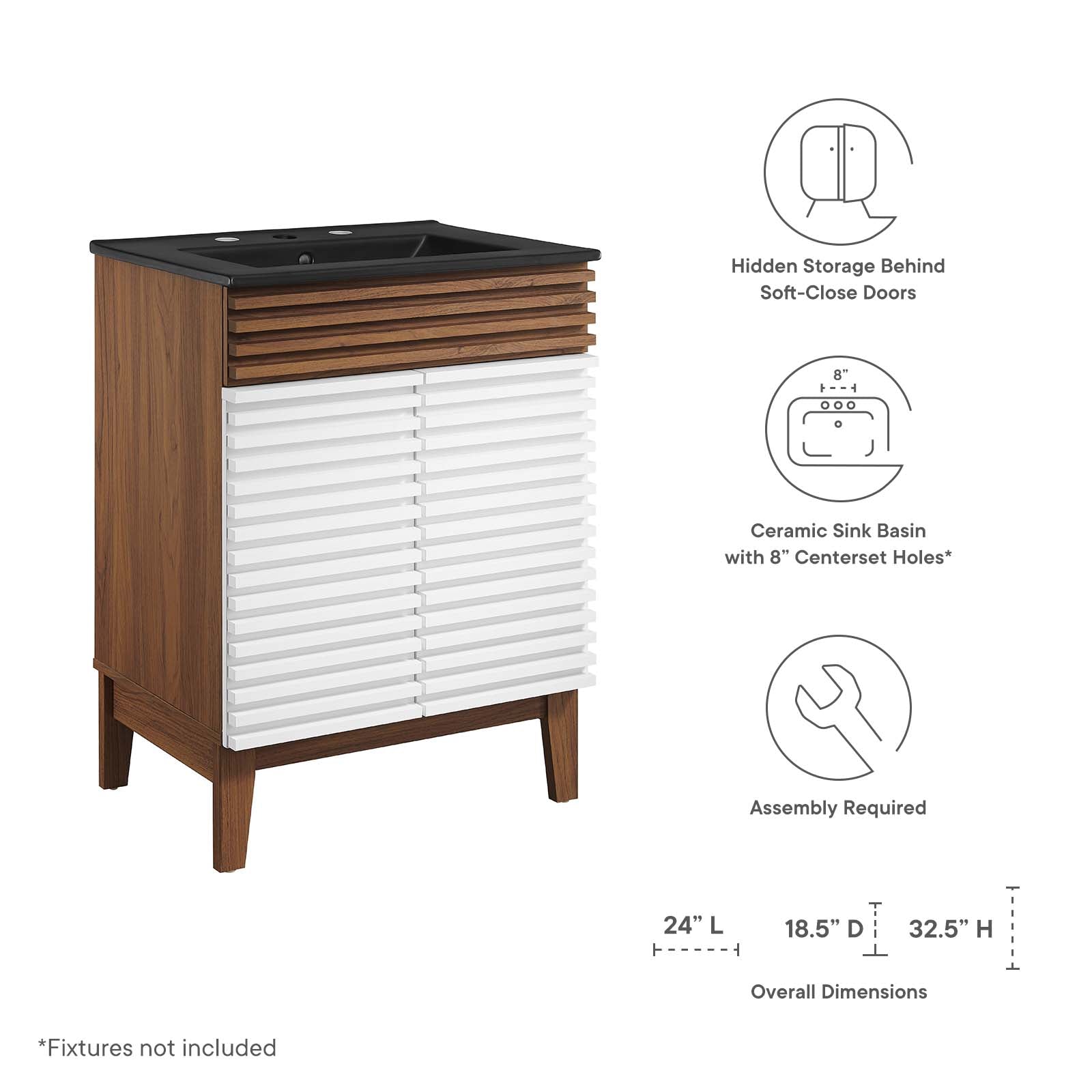 Modway Bathroom Vanity - Render 24" Bathroom Vanity White Walnut Black
