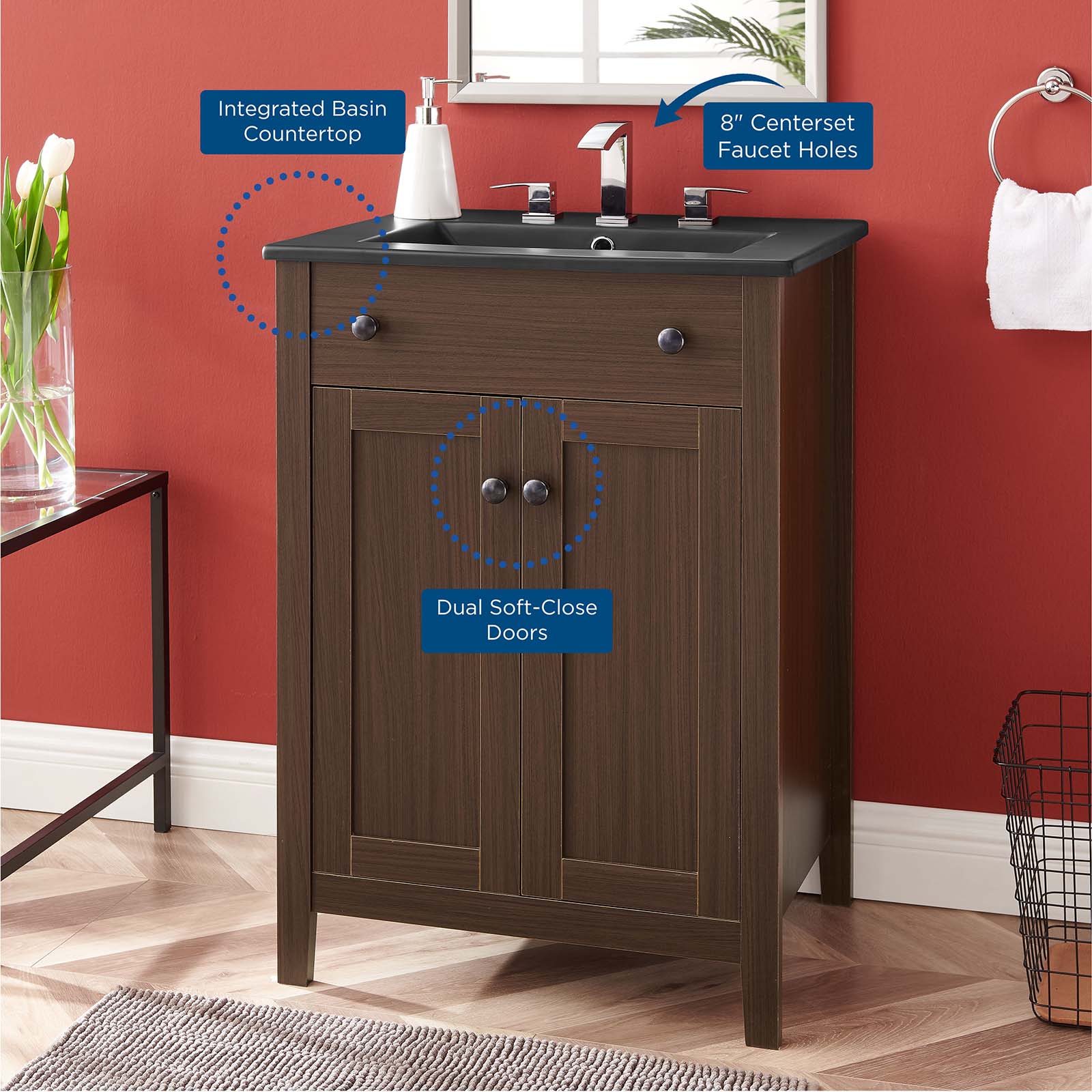 Modway Bathroom Vanity - Nantucket 24" Bathroom Vanity Walnut Black