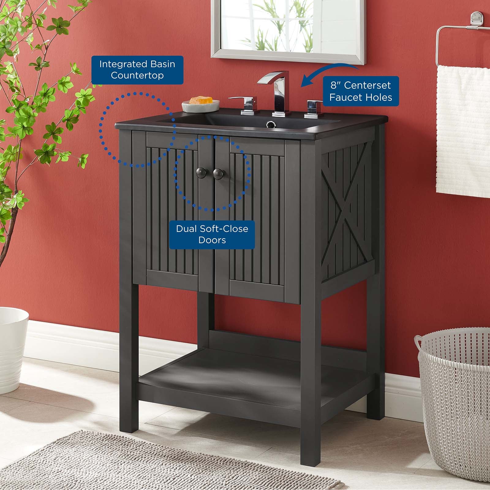 Modway Bathroom Vanity - Steam 24" Bathroom Vanity Gray Black