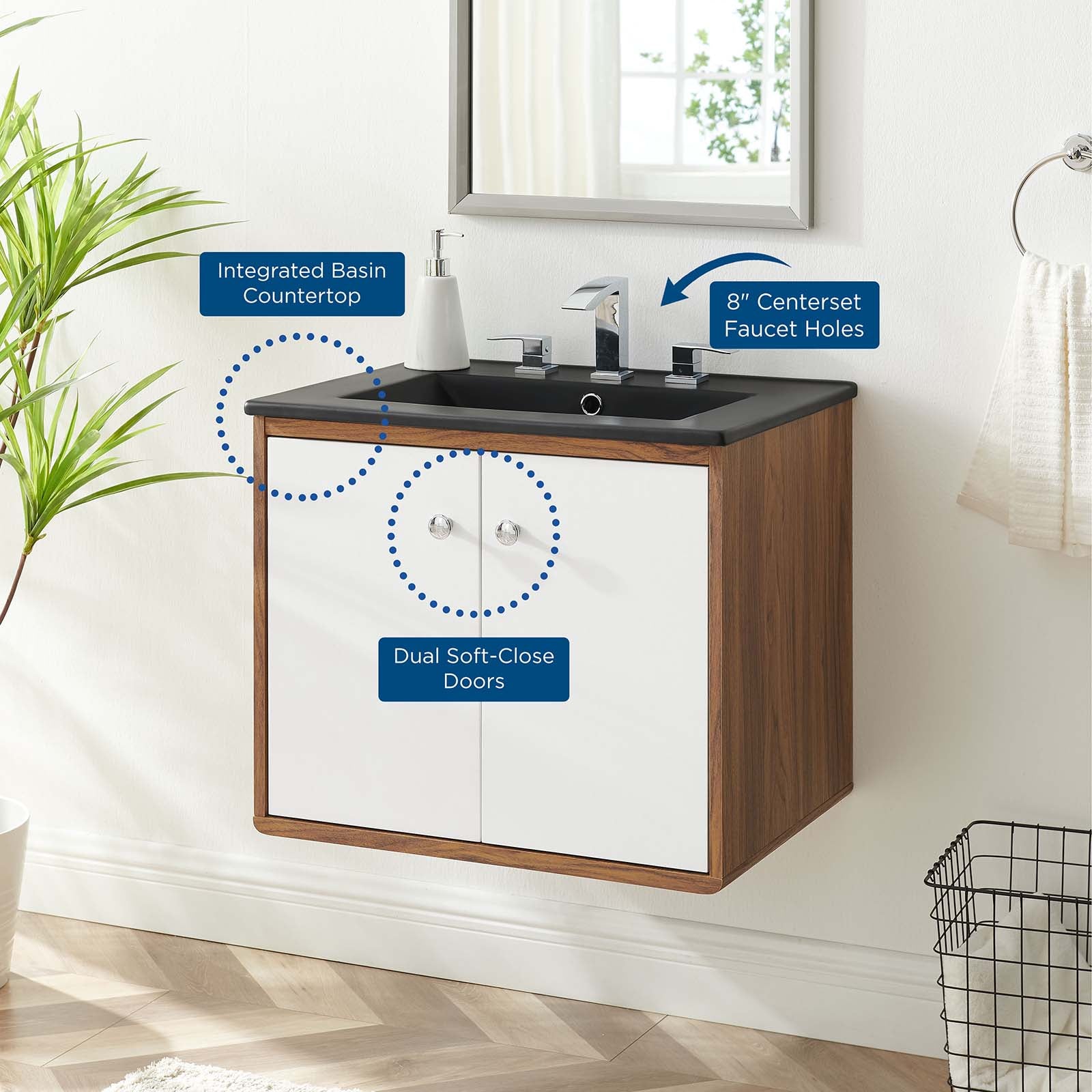 Modway Bathroom Vanity - Transmit 24" Wall-Mount Bathroom Vanity White Black