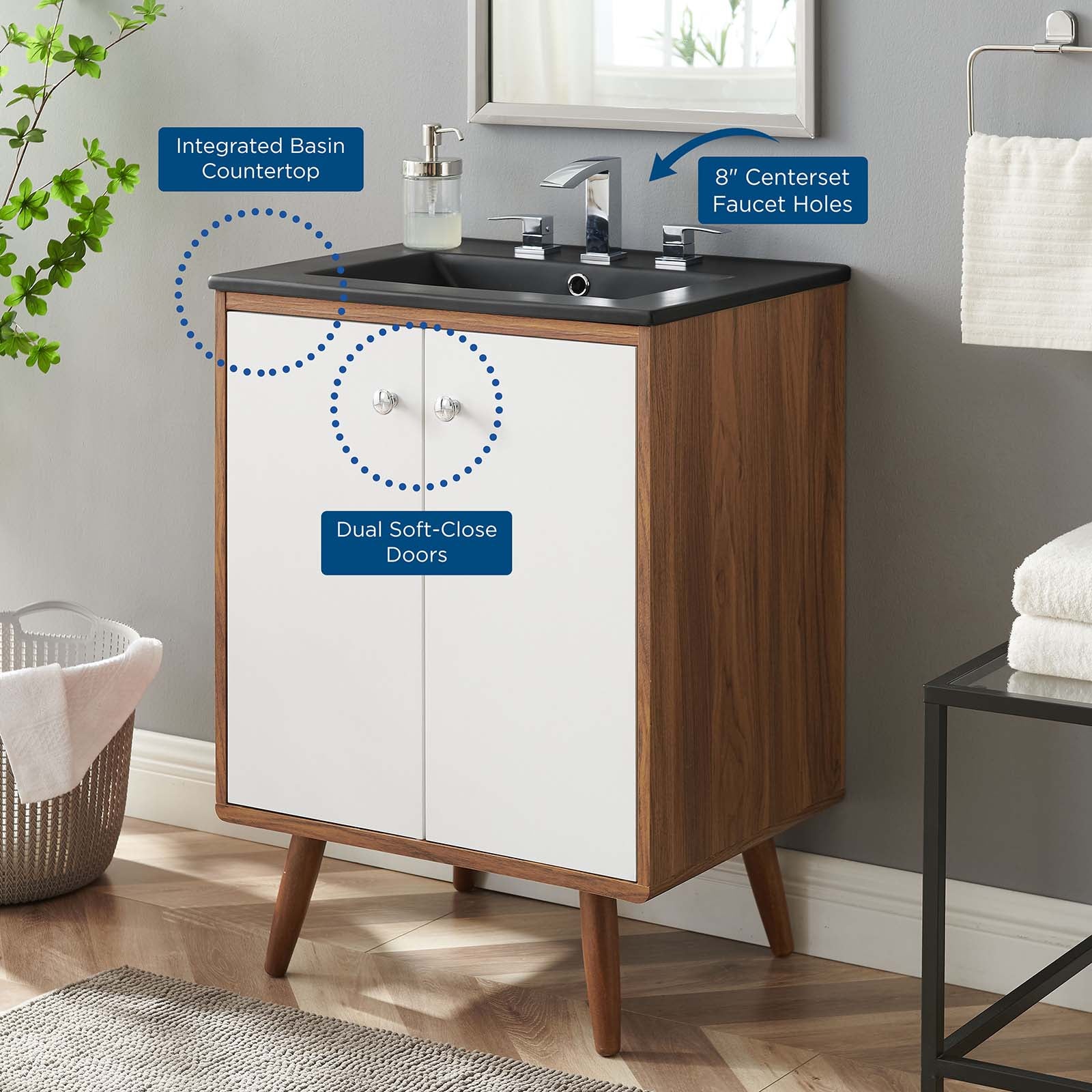 Modway Bathroom Vanity - Transmit 24" Bathroom Vanity White Black