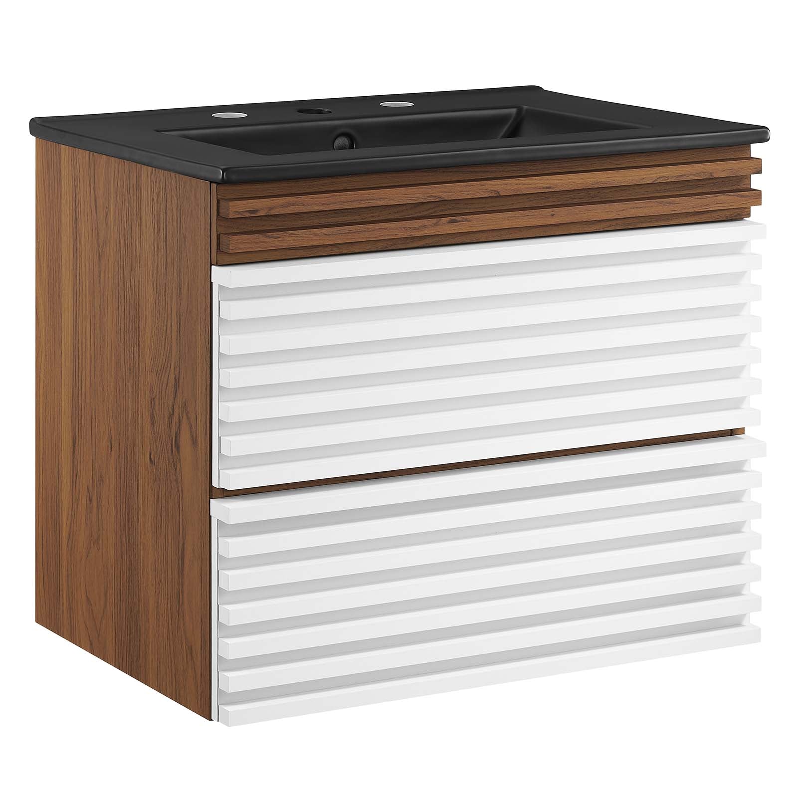 Modway Bathroom Vanity - Render 24" Wall-Mount Bathroom Vanity White Walnut Black
